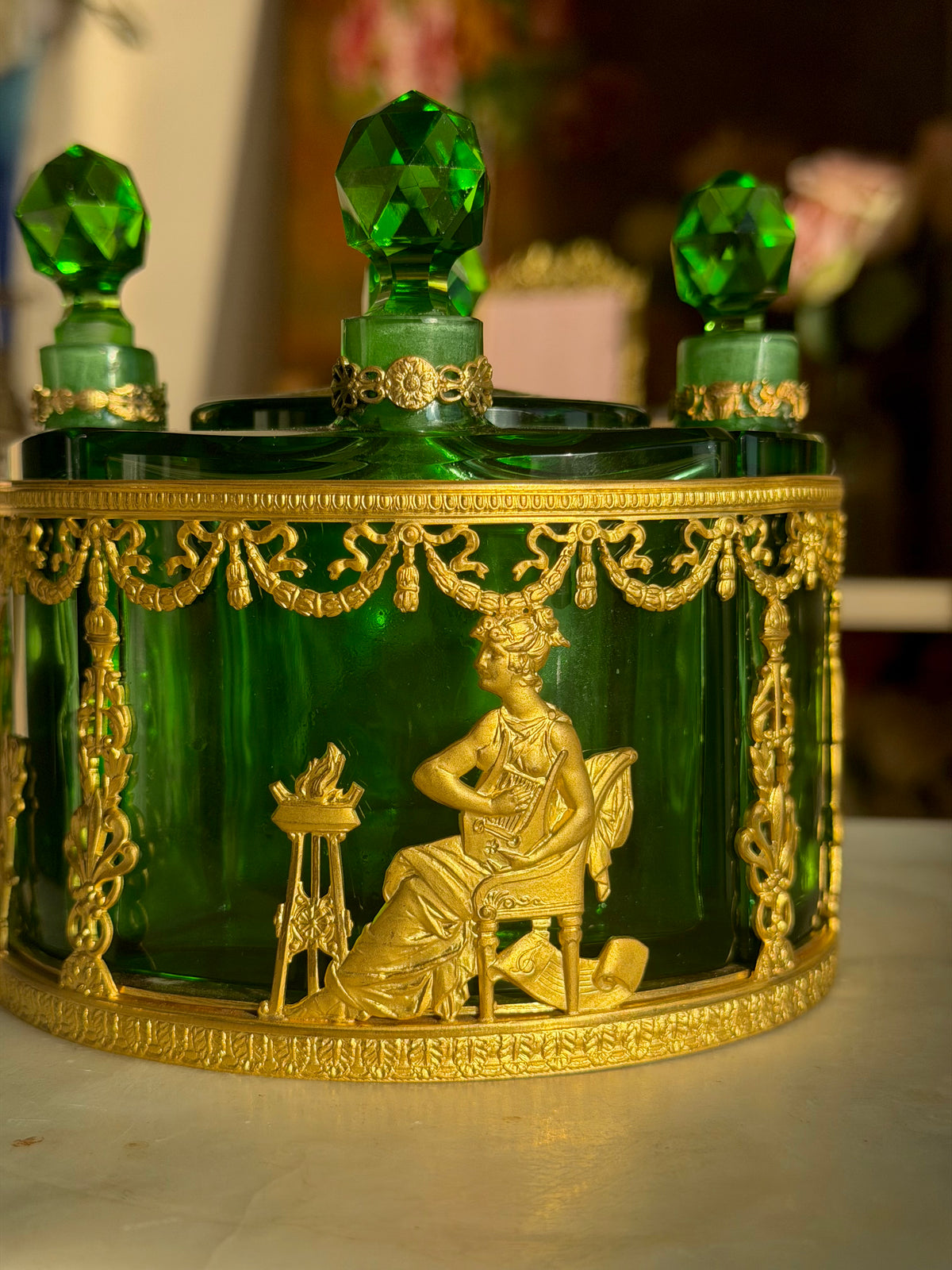 Napoleon III Emerald Crystal & Gilt Bronze Scent Casket