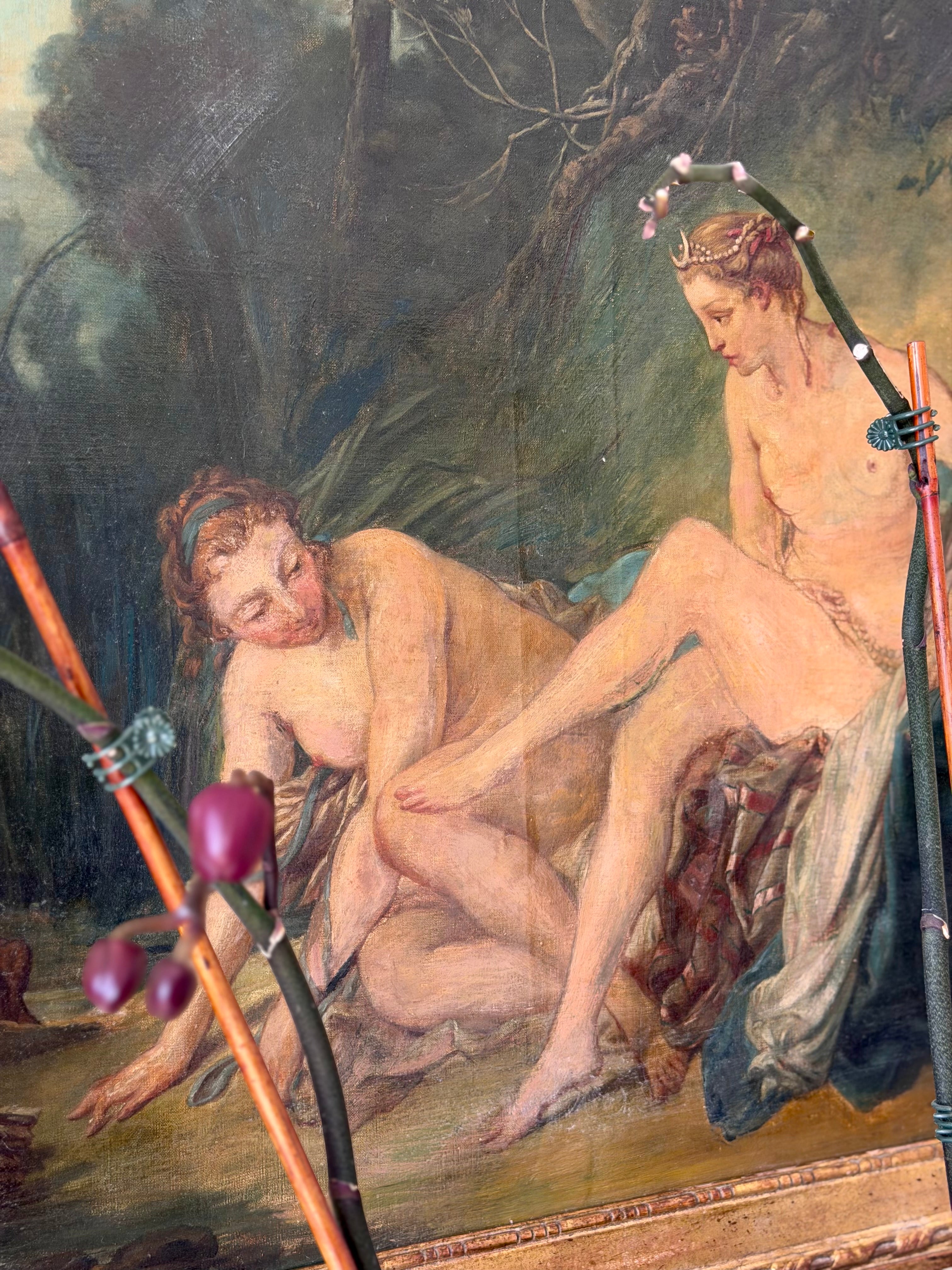 Diana After The Bath, antique framed oil on canvas