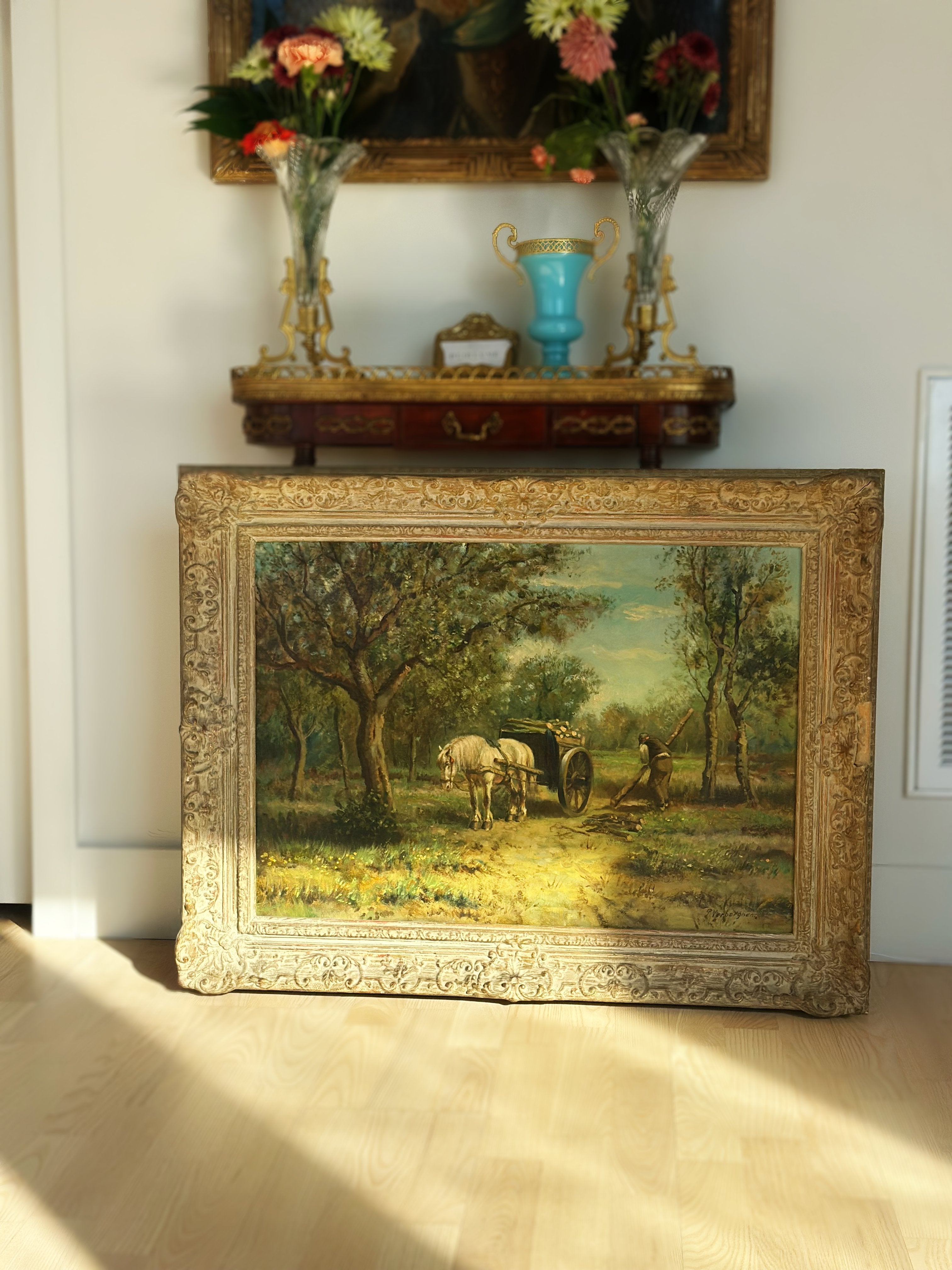 Antique Pastoral Landscape Oil on Canvas