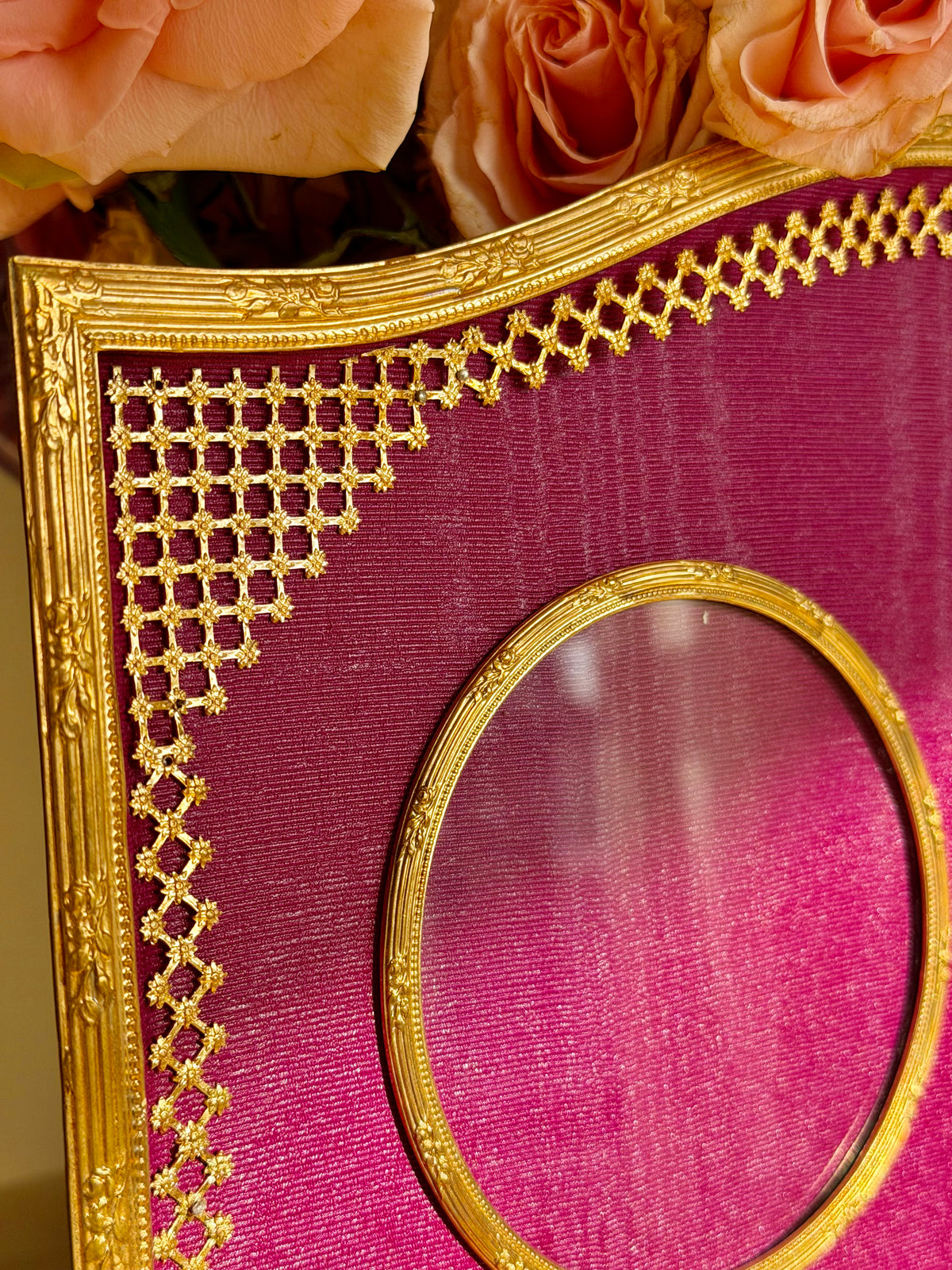 XL Double Gilt Bronze Frame with Magenta Silk Moire