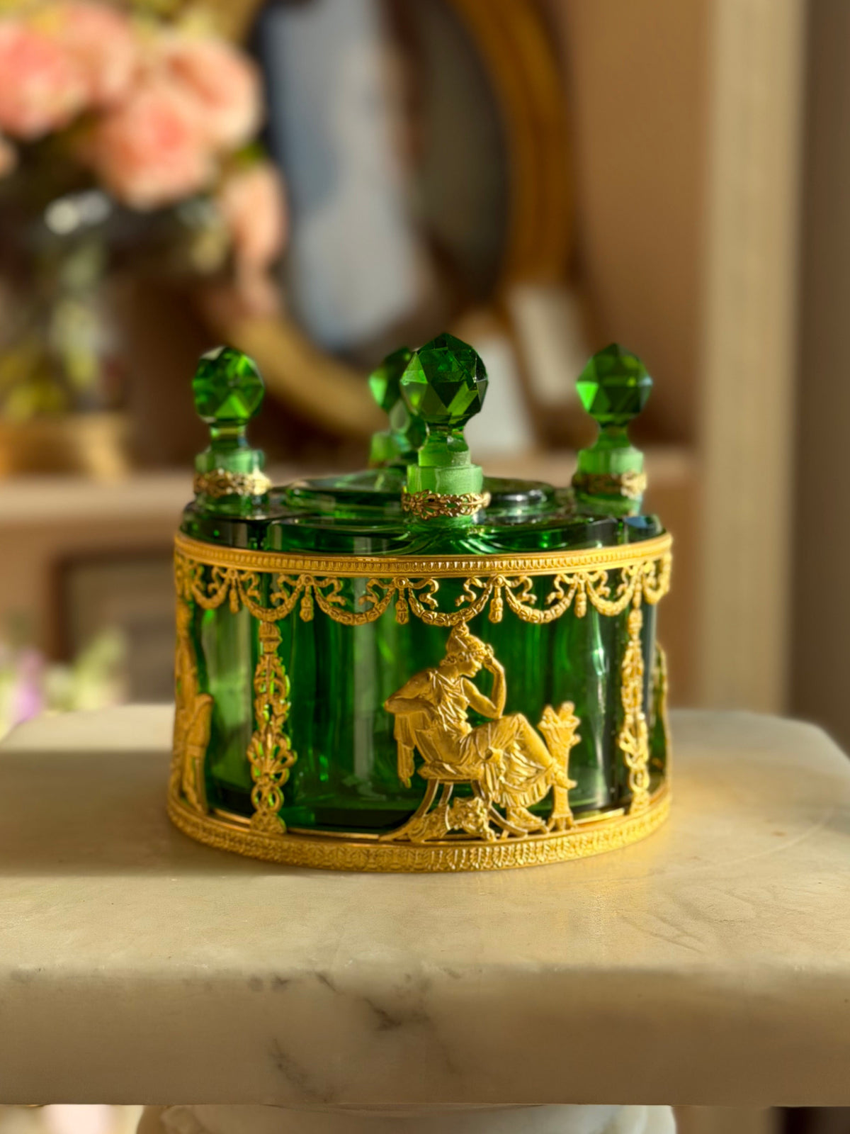 Napoleon III Emerald Crystal & Gilt Bronze Scent Casket