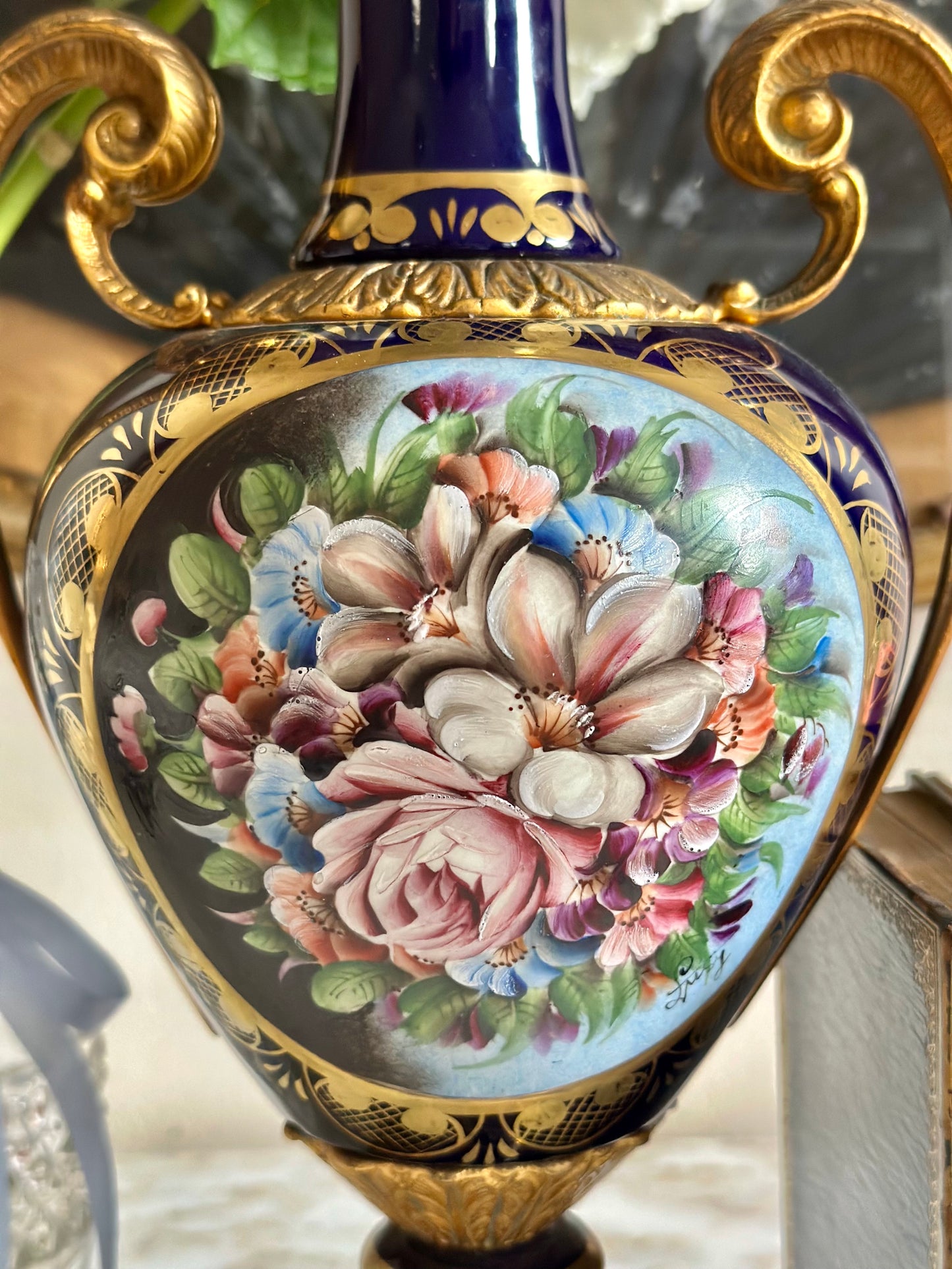 Hand-Painted Italian Cobalt Blue Urn