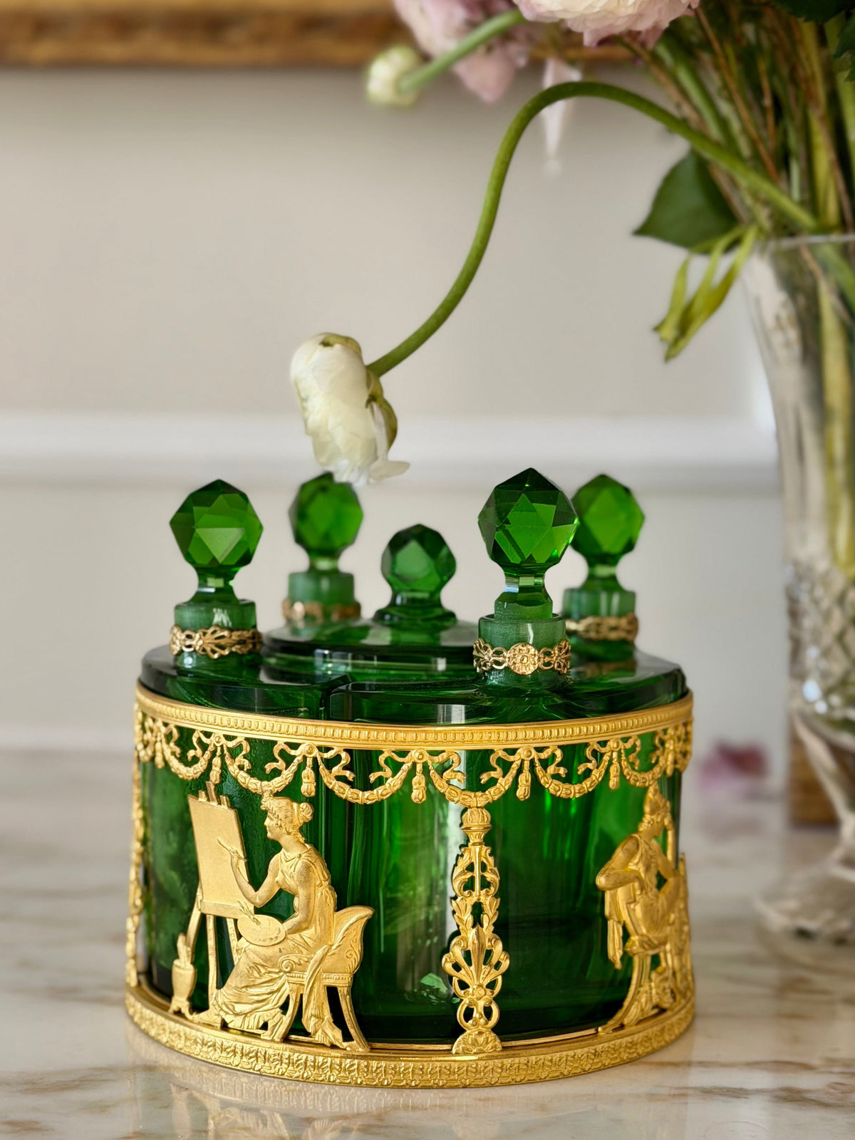 Napoleon III Emerald Crystal & Gilt Bronze Scent Casket