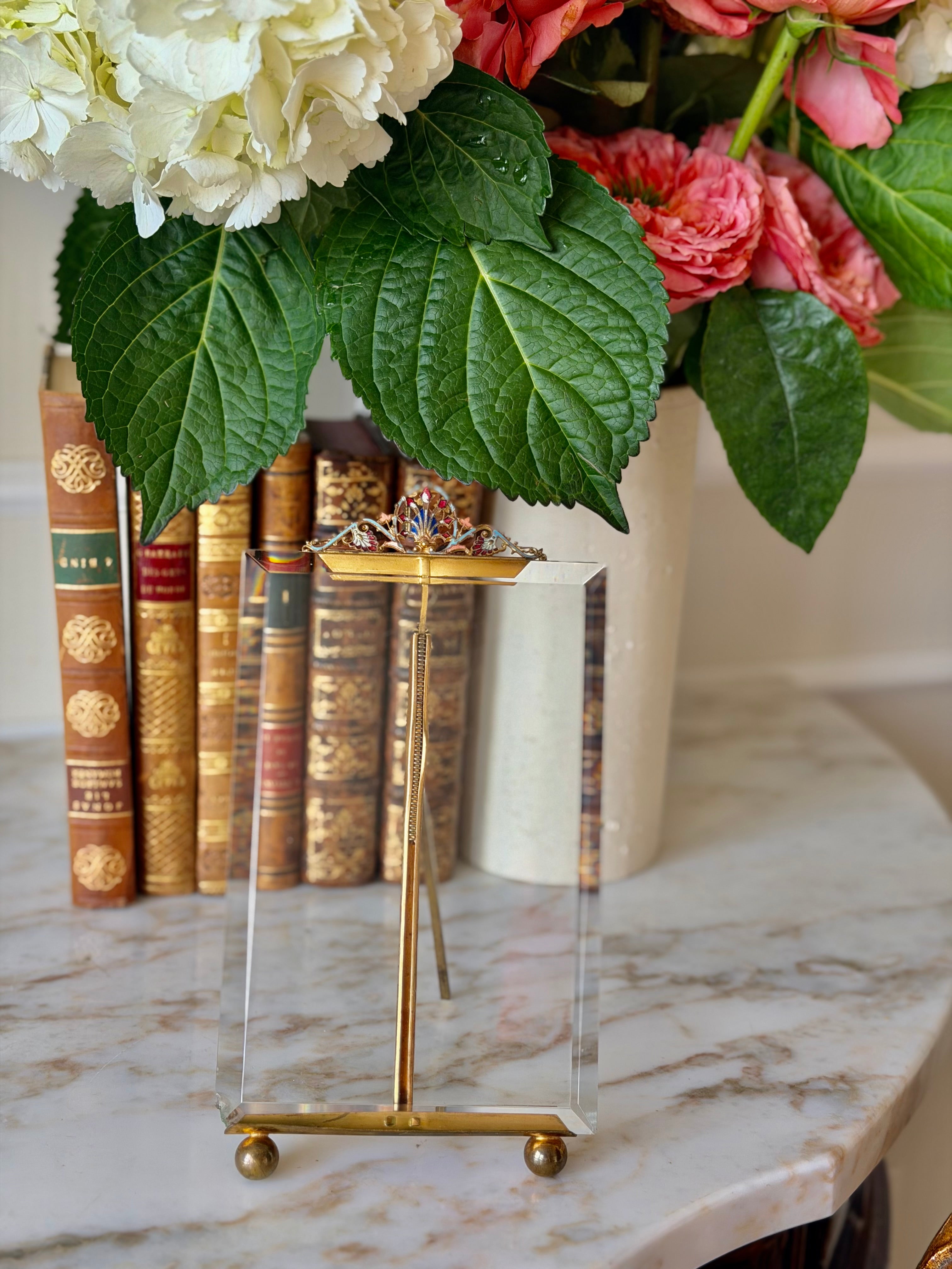 French Champlevé Enamel & Beveled Glass Picture Frame