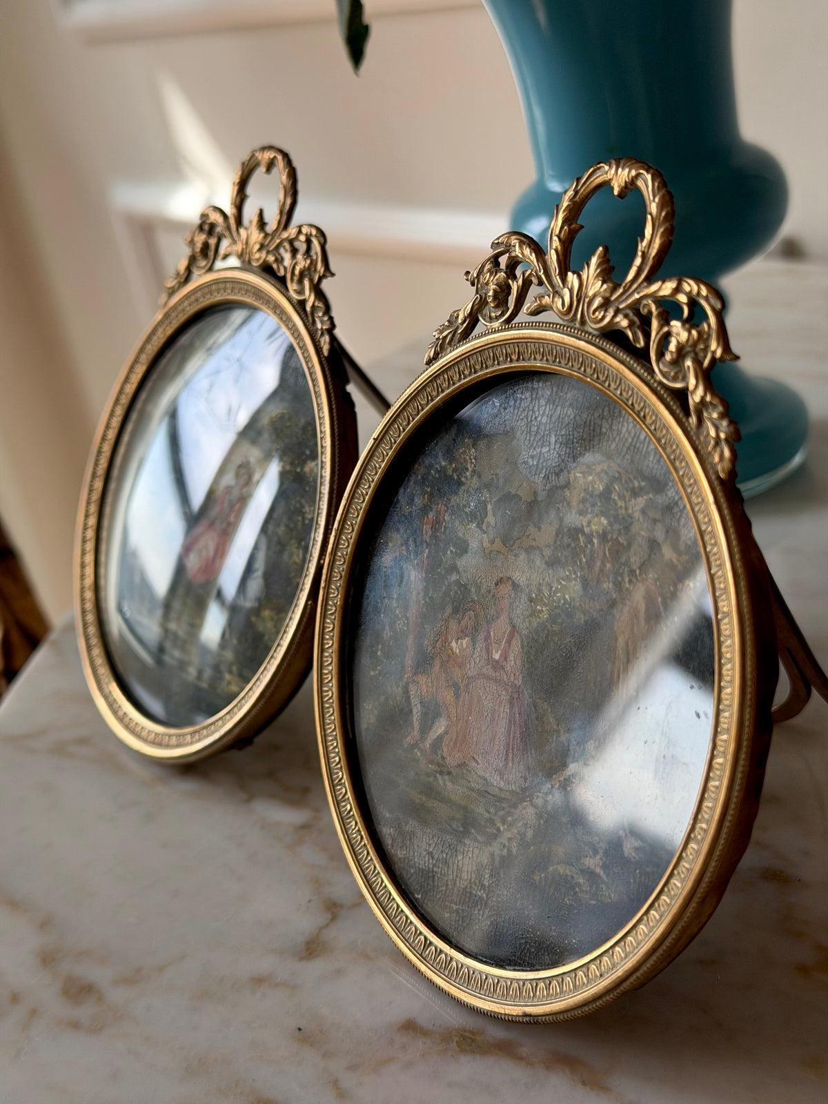 Pair of Gilt Bronze Framed Courting Scenes