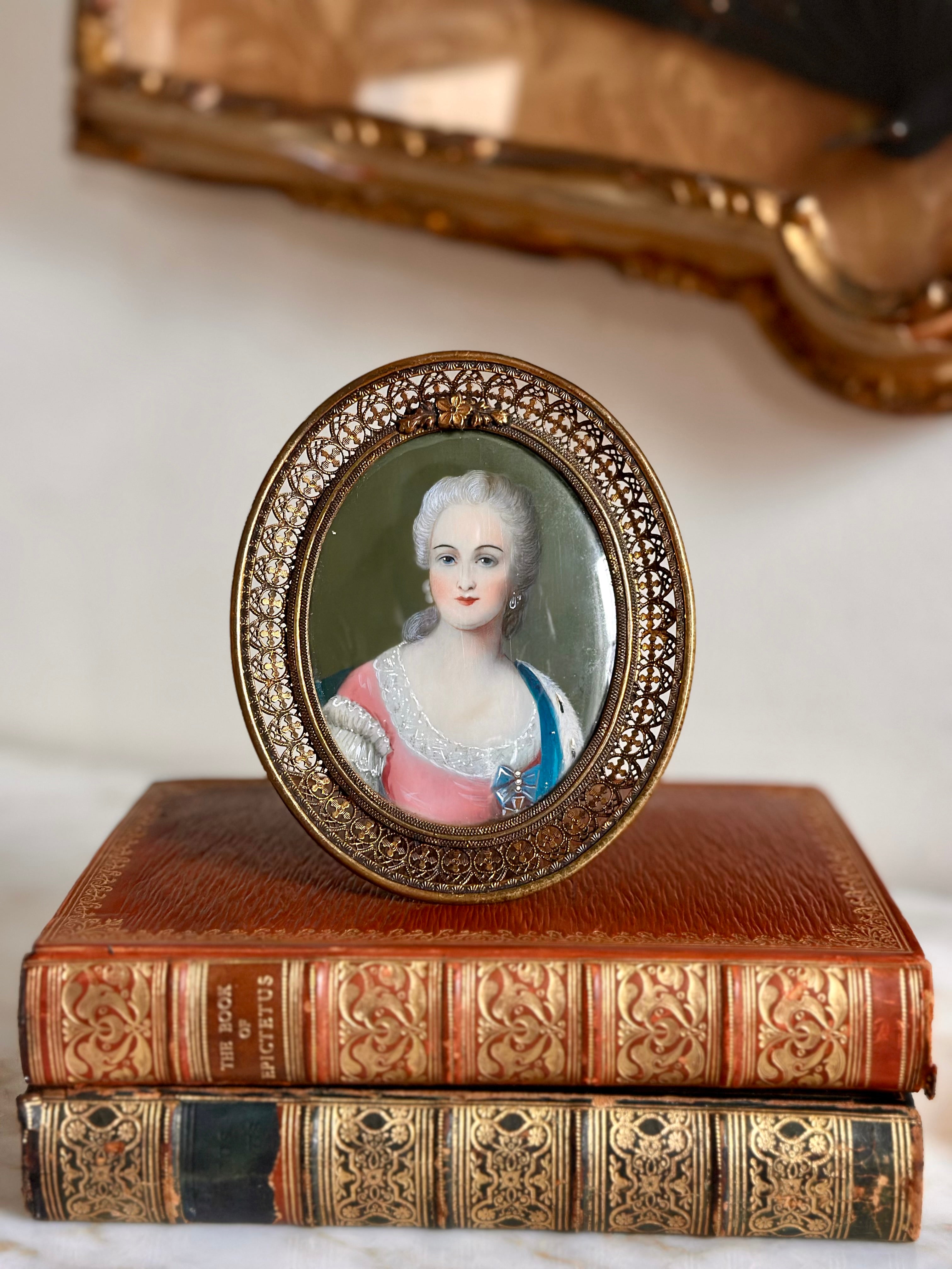 Oval Miniature Portrait in Ornate Brass Frame