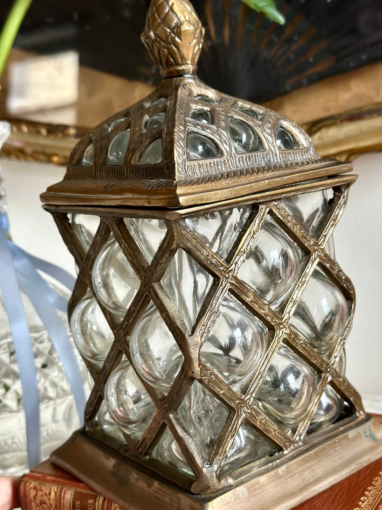 Bubble Glass & Gilt Bronze Lattice Jar