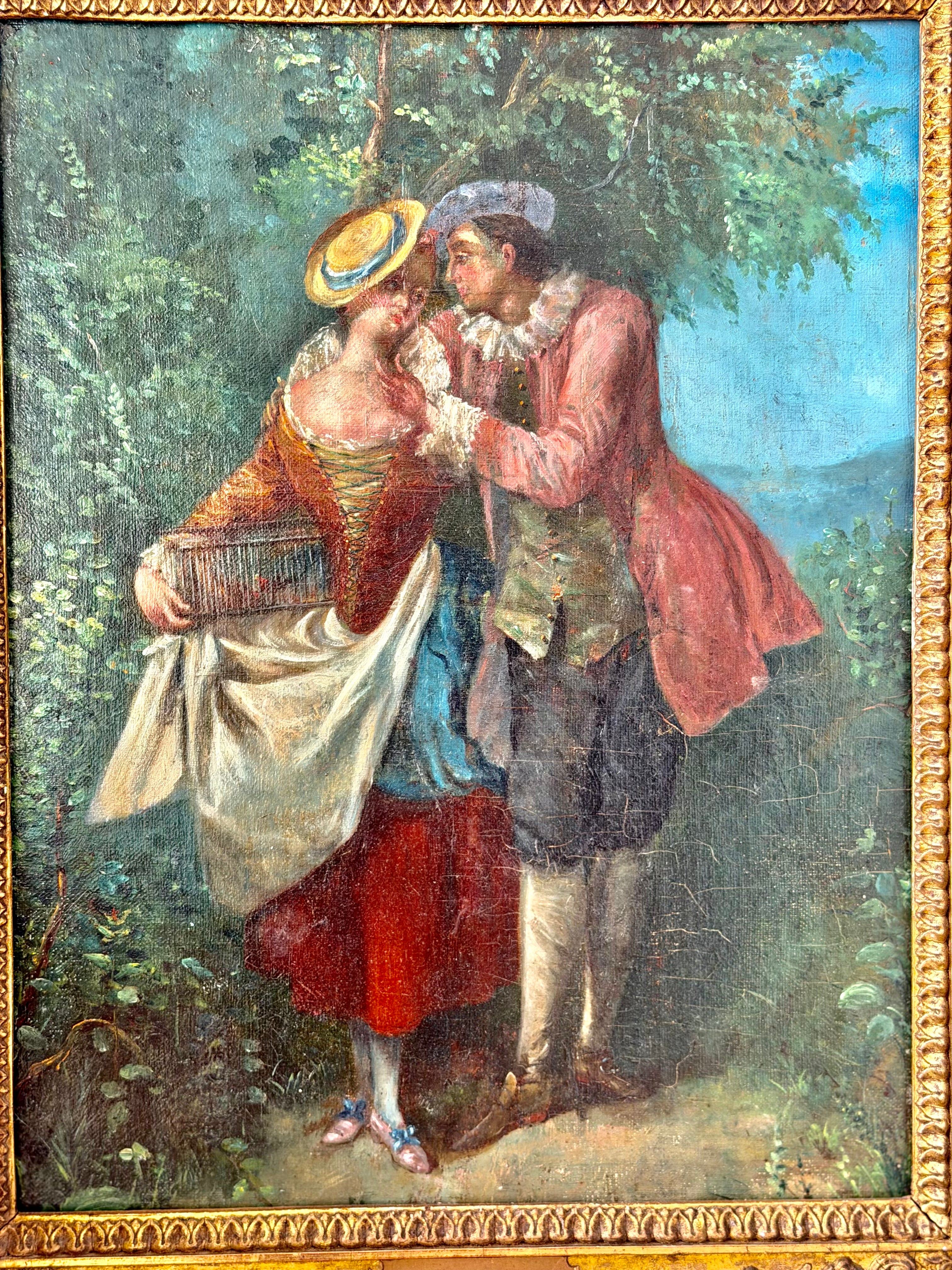 French Courting Scene Oil Painting After Nicolas Lancret