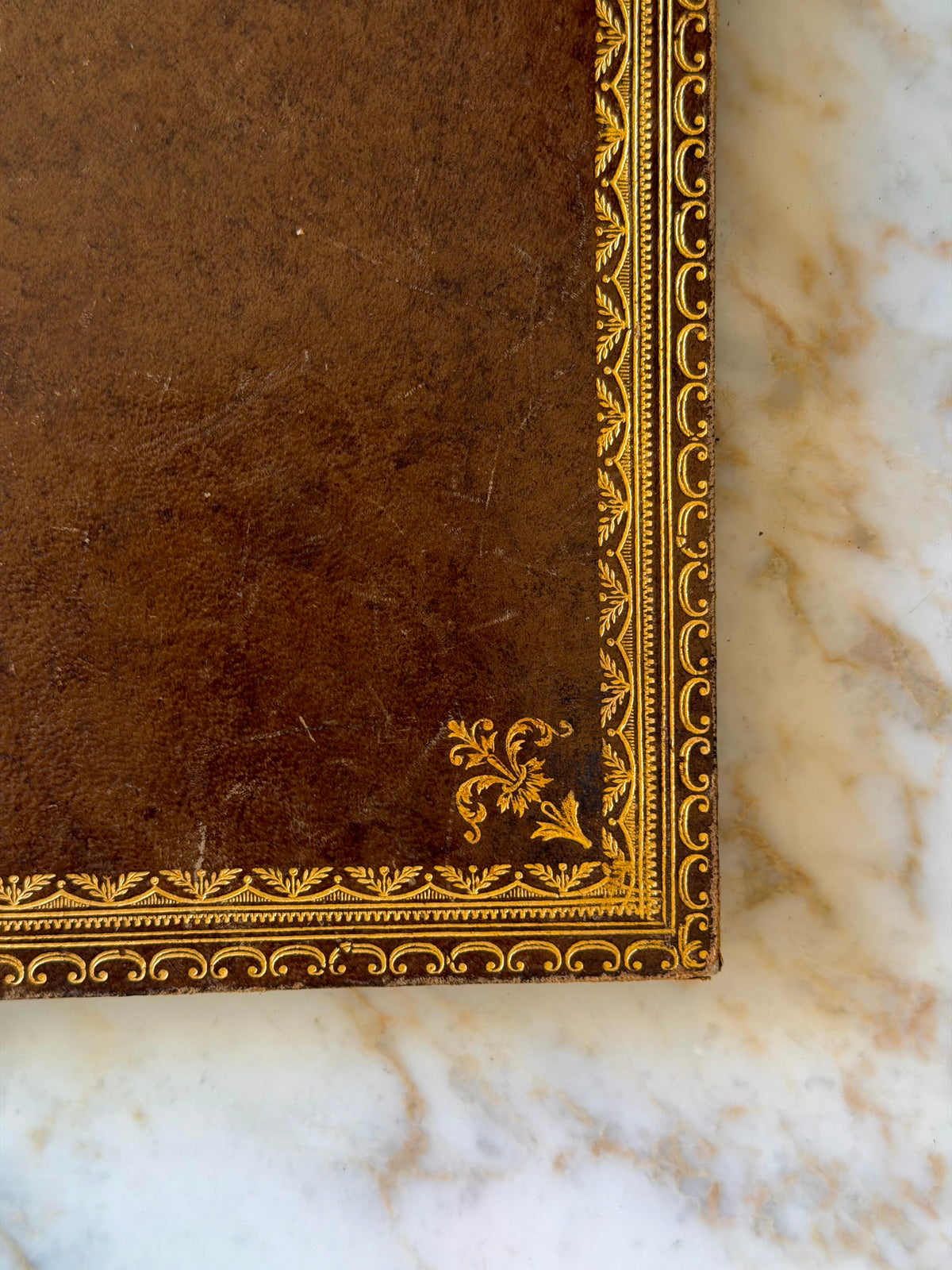 Leather Writing Desk Blotter Folder with Gilt Crest & Border