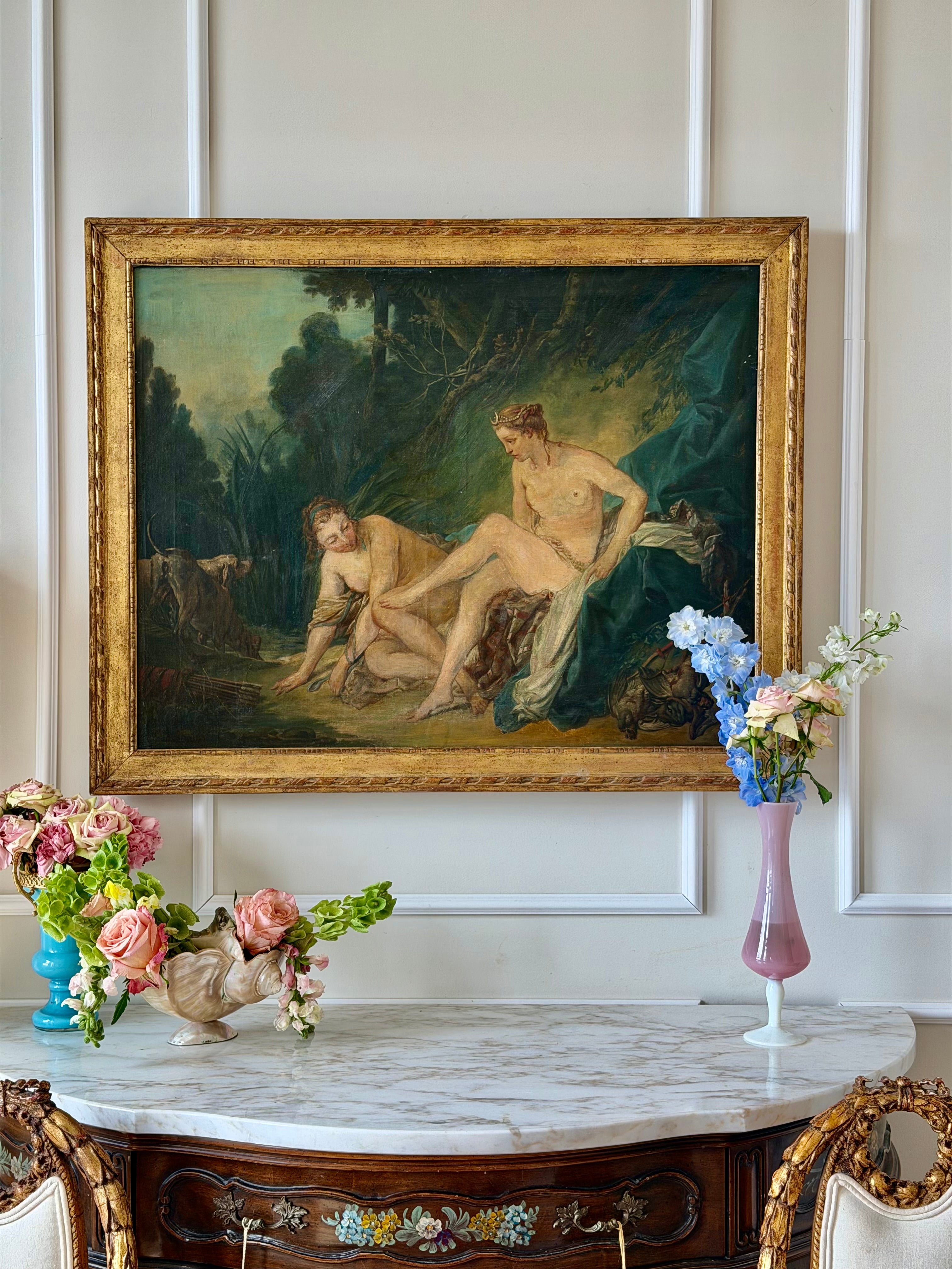 Diana After The Bath, antique framed oil on canvas