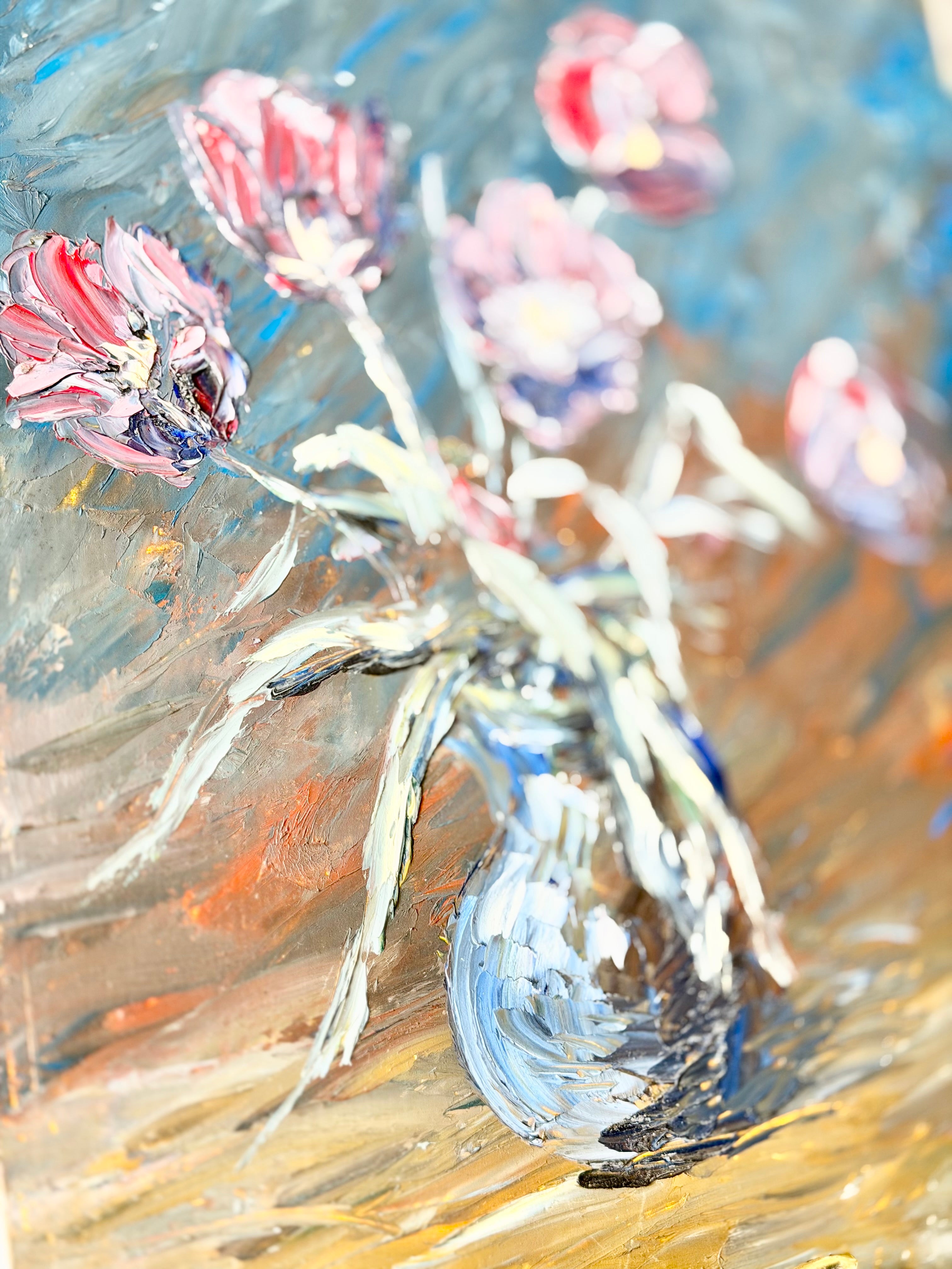 Mid-20th Century Palette Knife Floral Still Life, Oil on Board