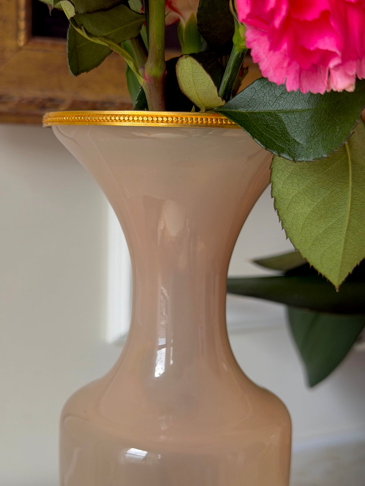 Pink Opaline Vase with Gilt Bronze Trim