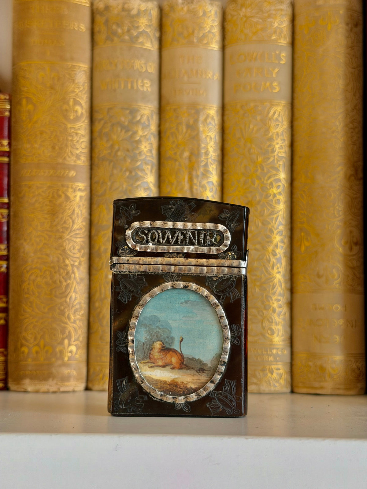 Tortoise & Silver Souvenir Dance Card Case with Painted Miniatures
