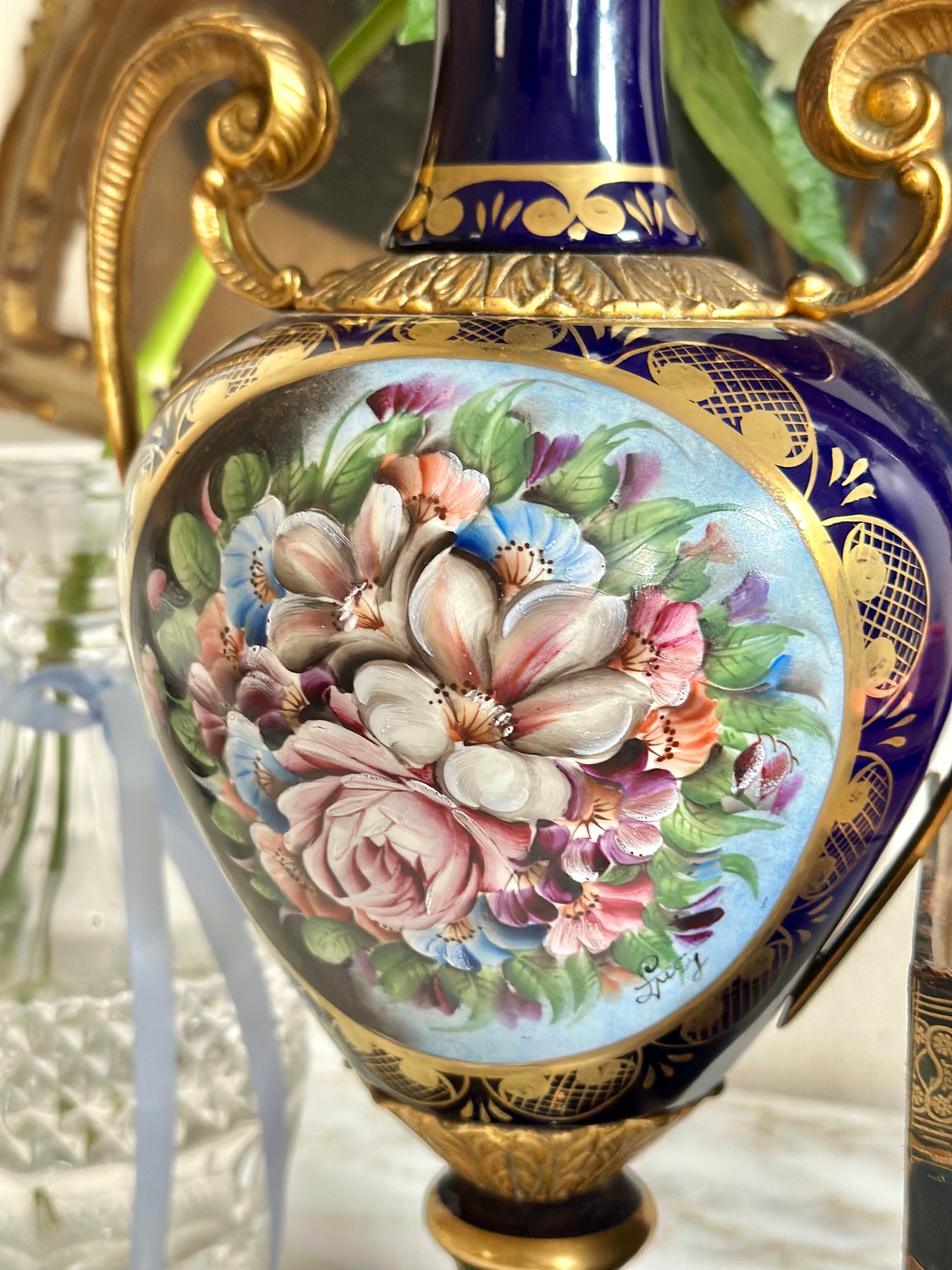 Hand-Painted Italian Cobalt Blue Urn