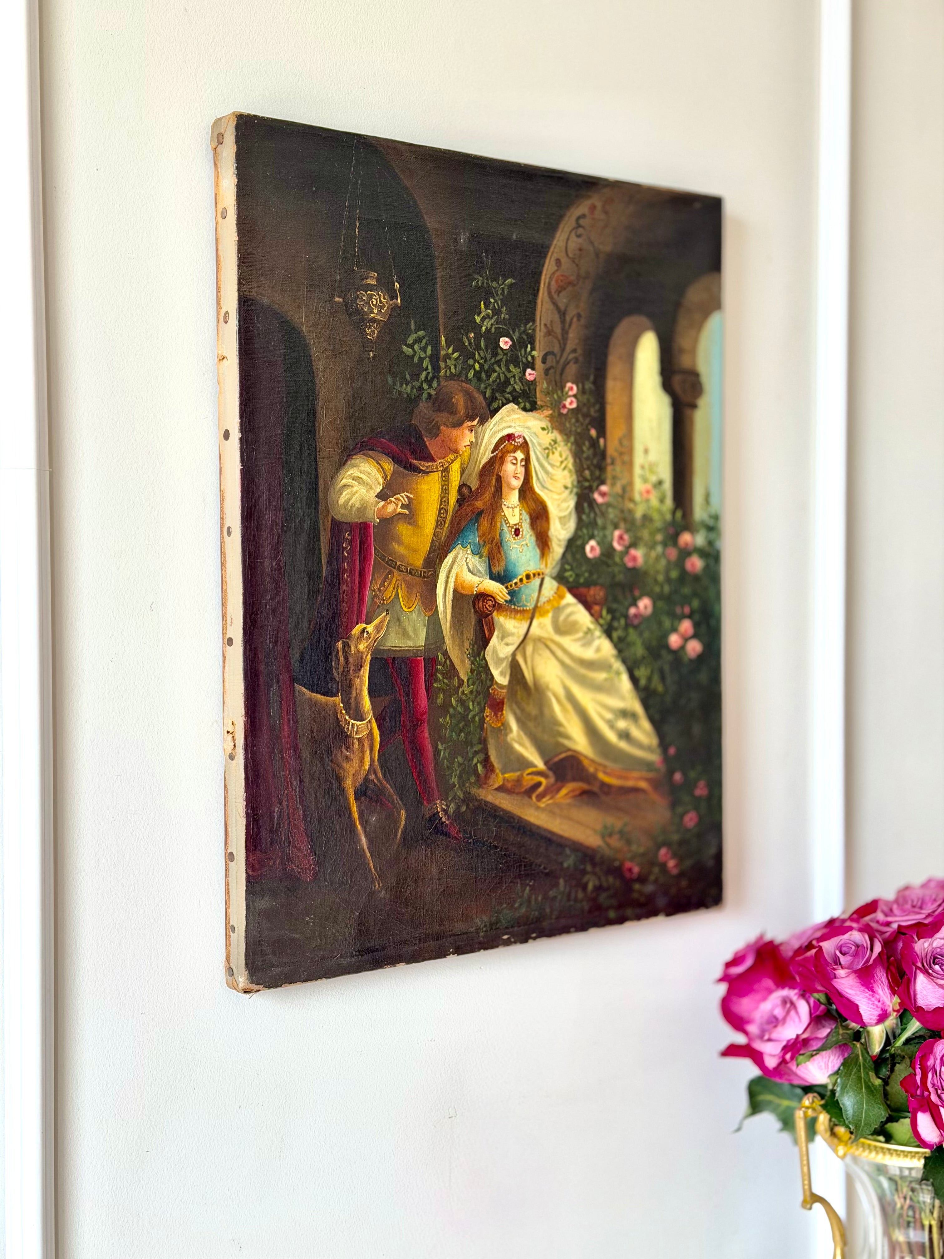 Late 19th Century Romantic Courtship Oil Painting