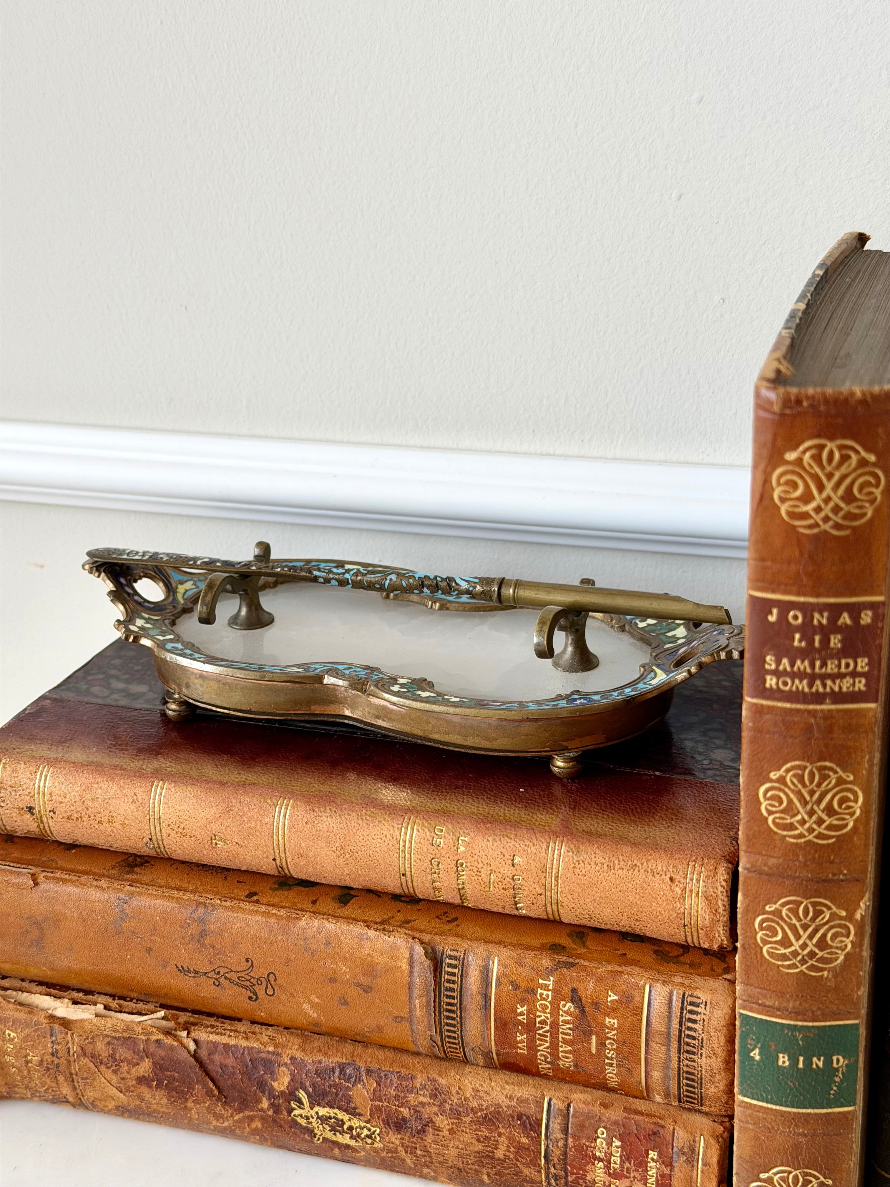 Champlevé and onyx quill stand