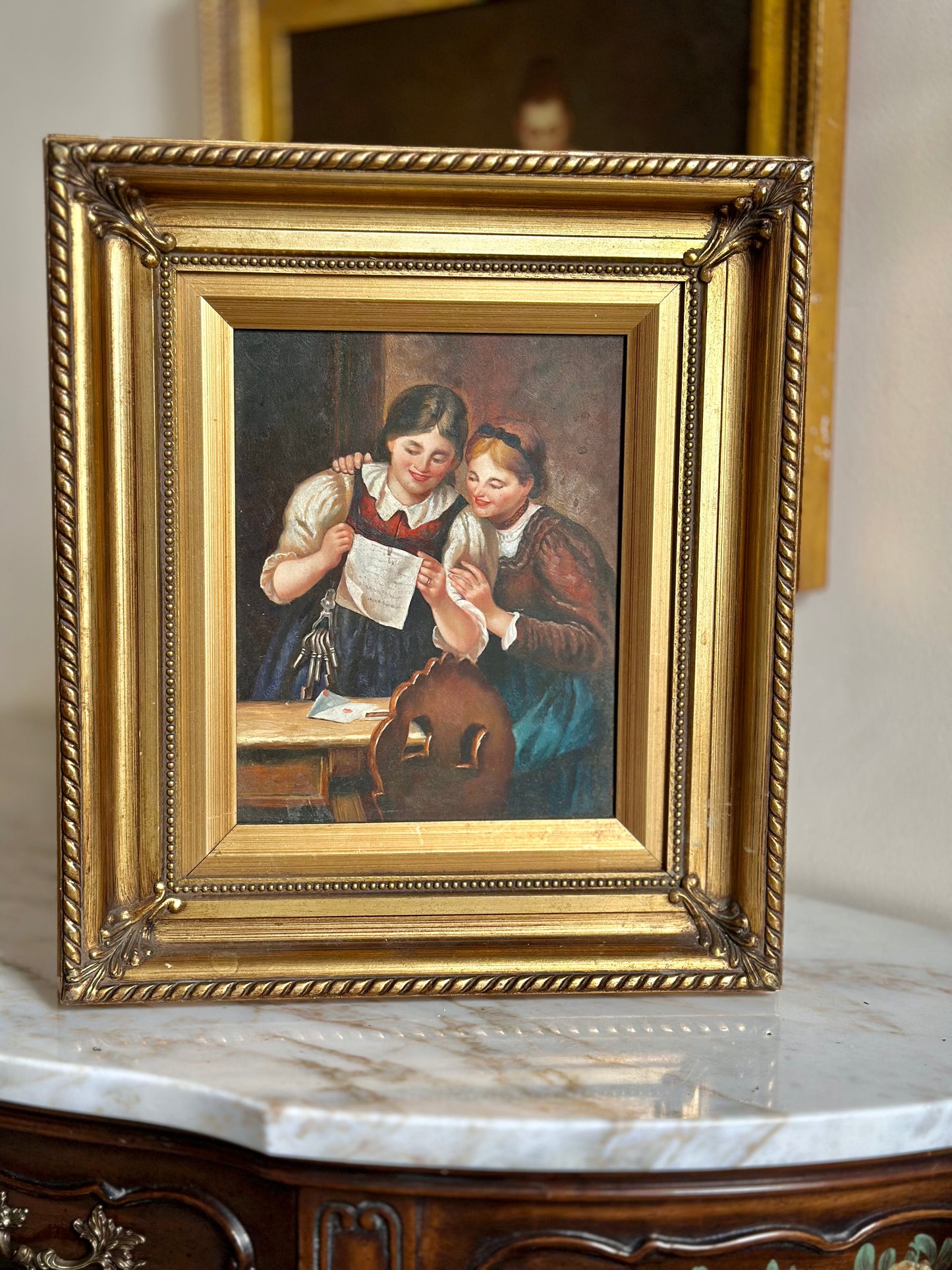 Oil on board- 2 Girls Reading a Letter