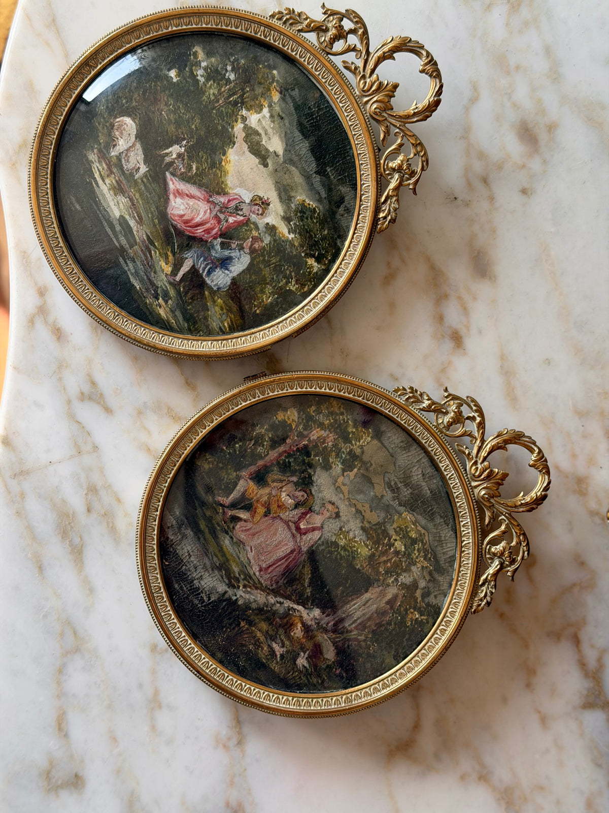 Pair of Gilt Bronze Framed Courting Scenes