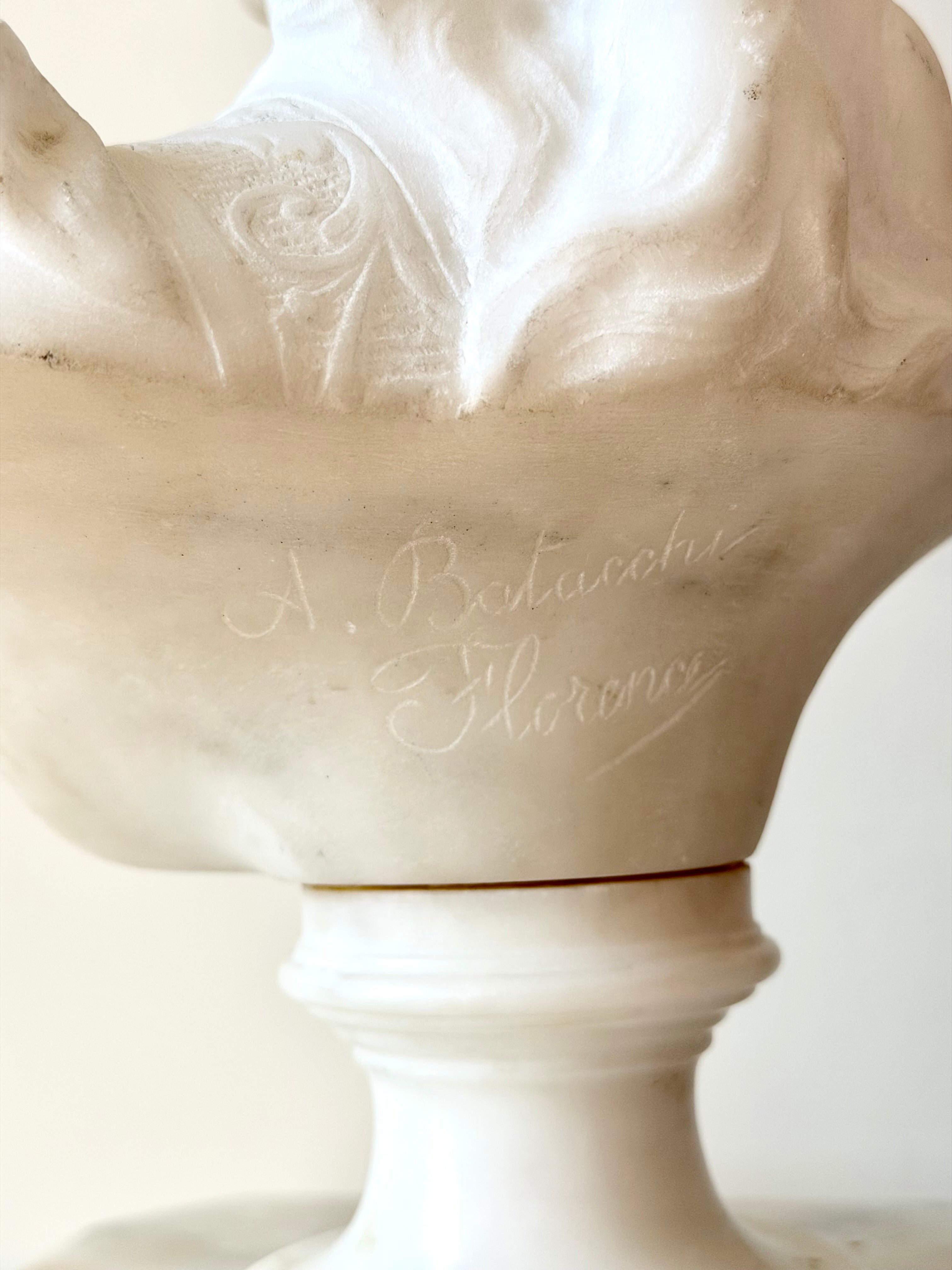Antique Florentine Alabaster Bust by A. Batacchi