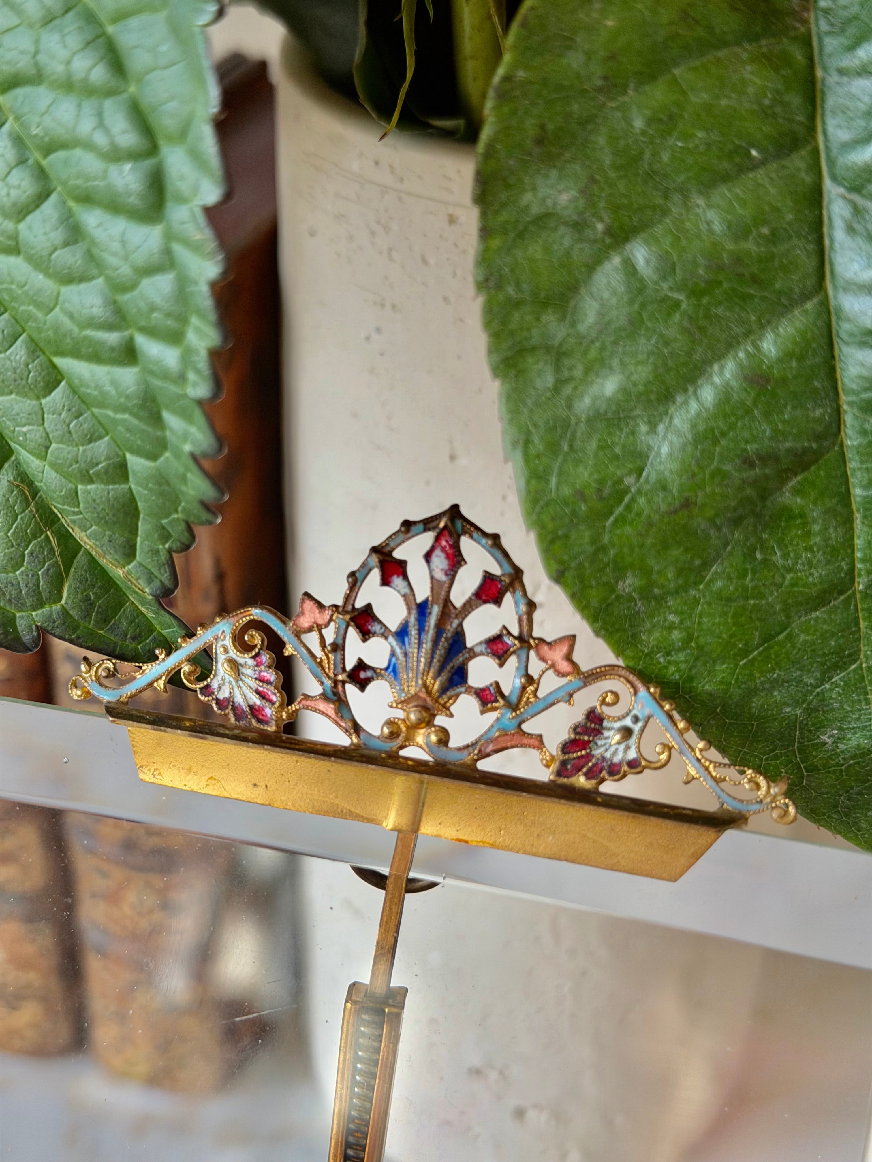 French Champlevé Enamel & Beveled Glass Picture Frame