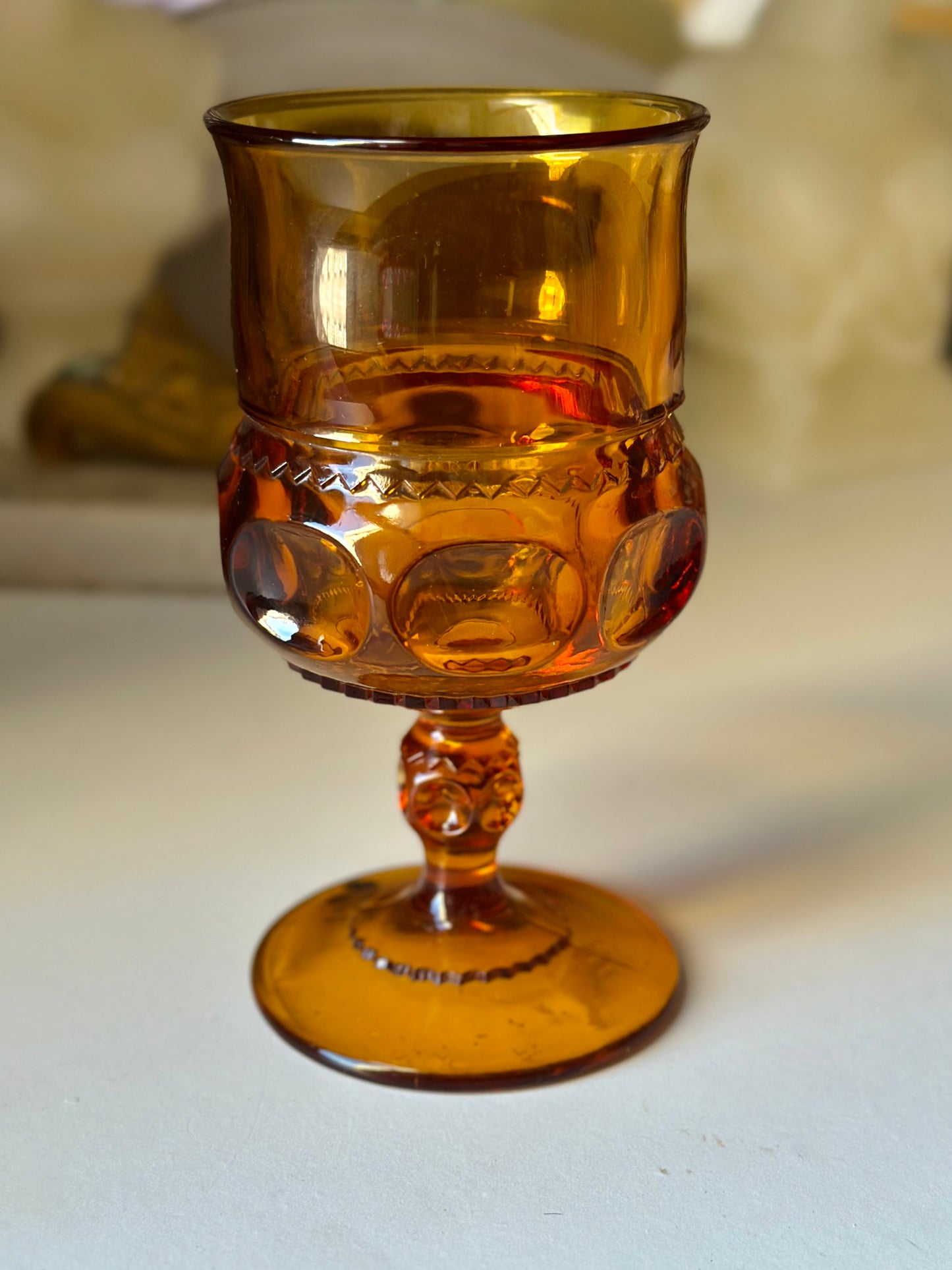 Kings Crown Amber Thumbprint Goblets