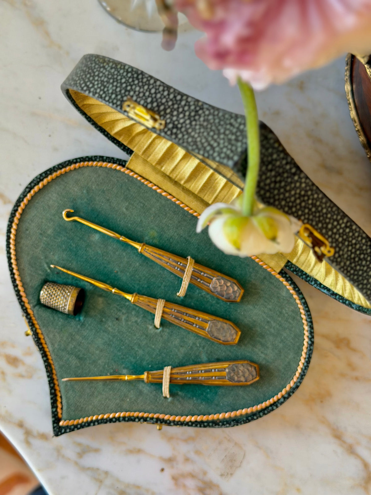 Shagreen Embroidery Étui with Gilt Tools & Mercury Mirror