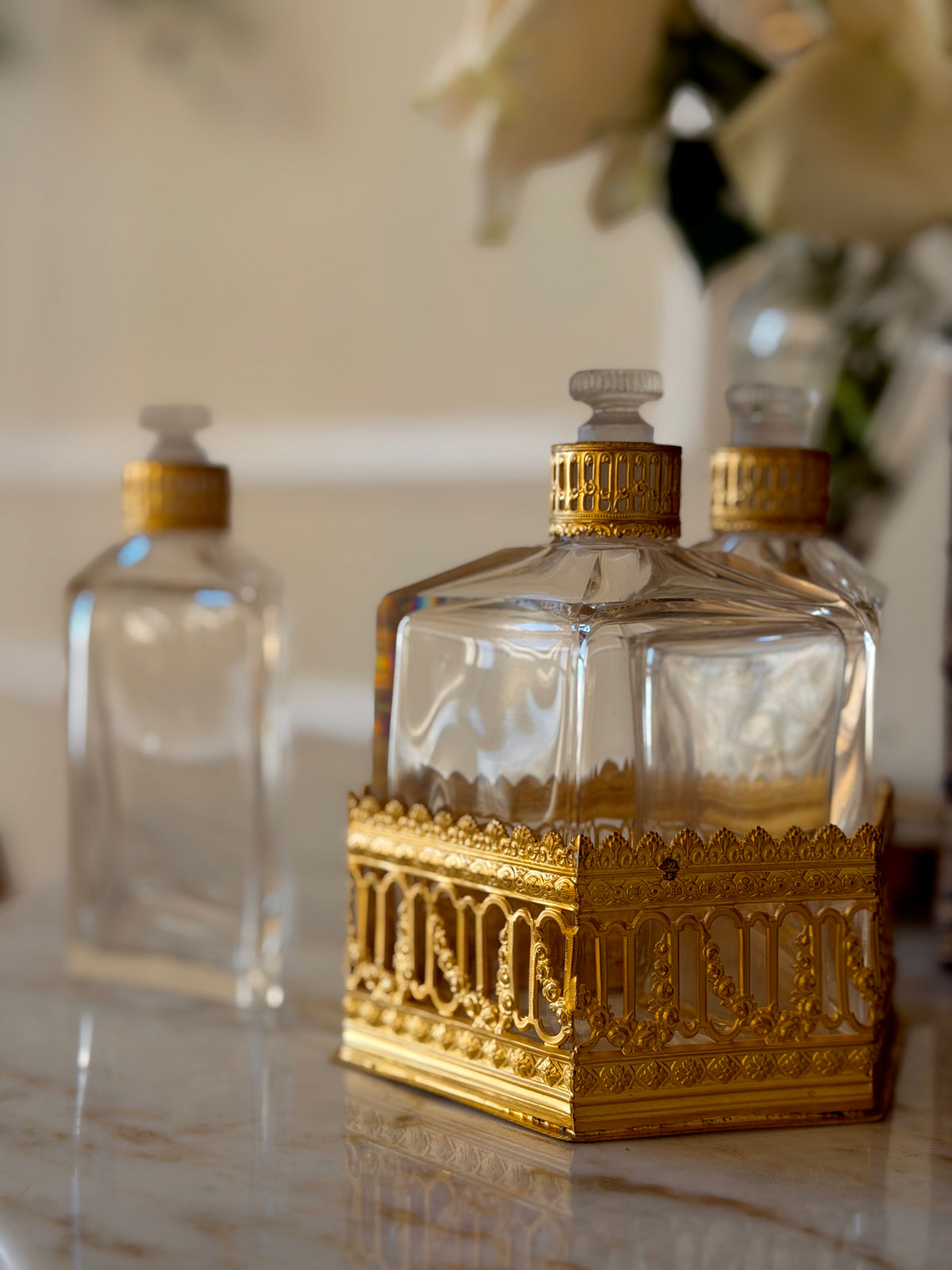Triple Crystal Cabaret a Parfums with Gilt Bronze Mounts