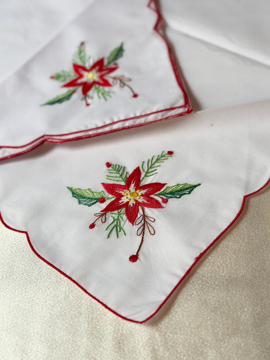 Royal Poinsettia Embroidered Linens