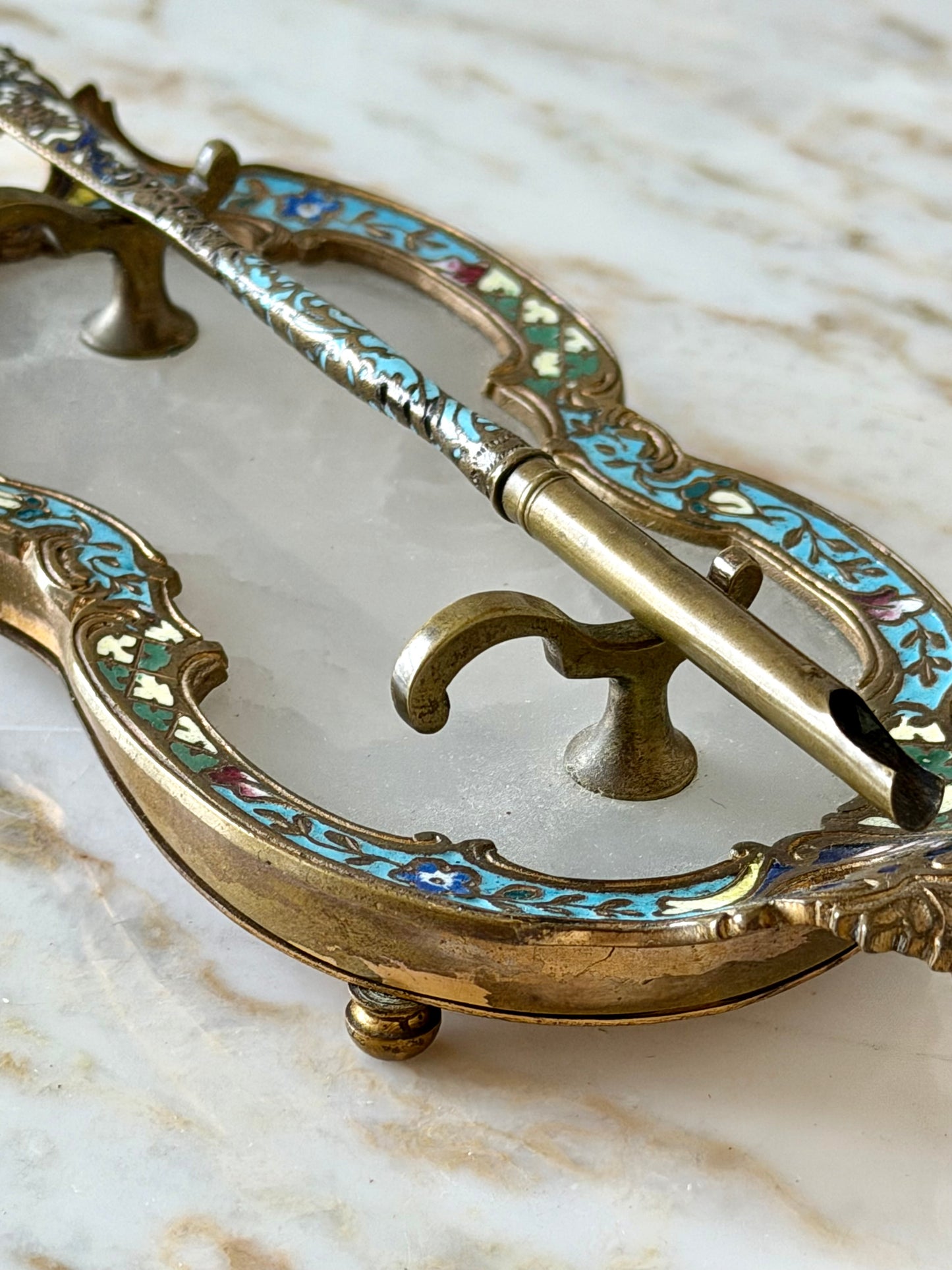 Champlevé and onyx quill stand