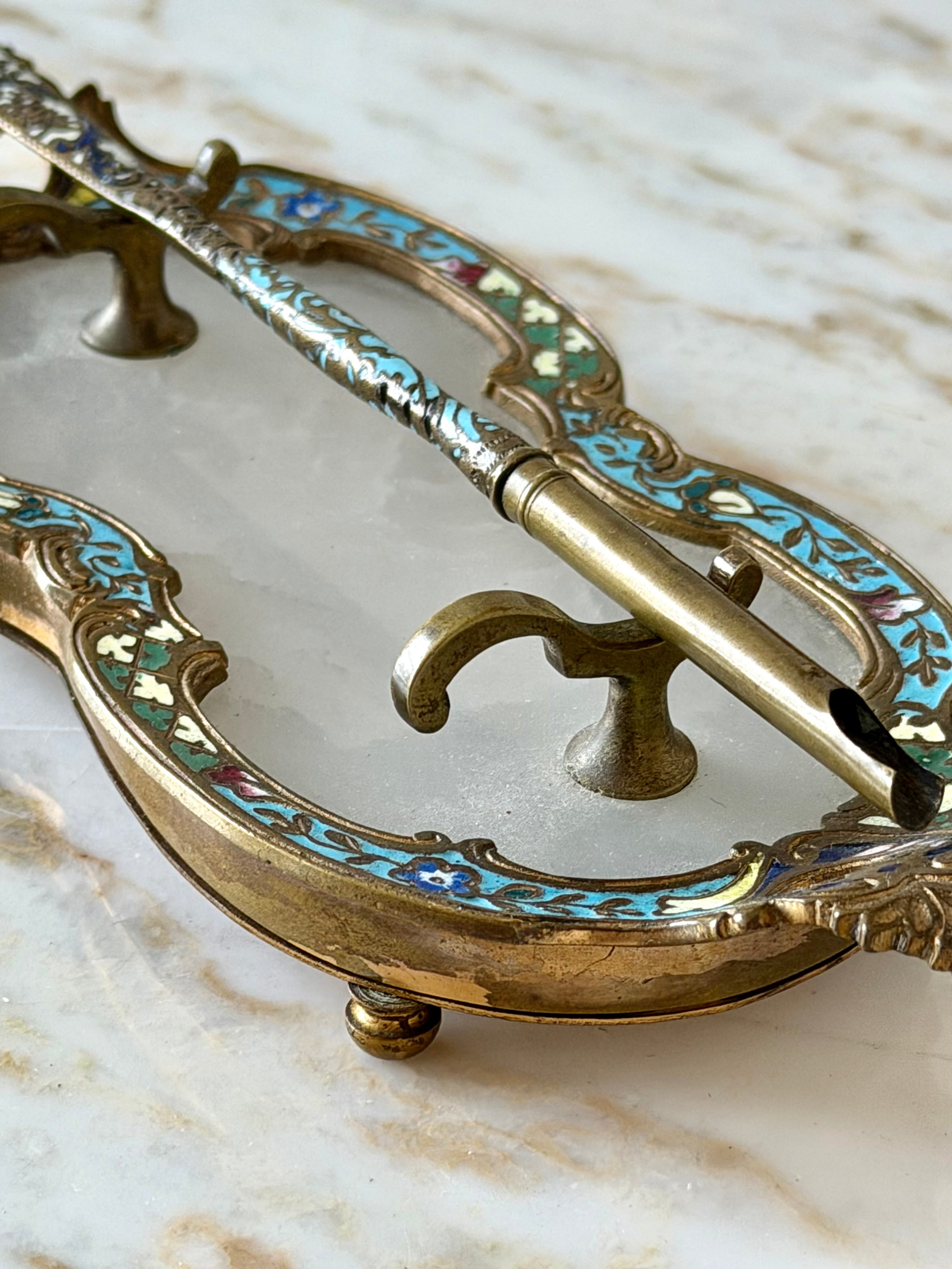 Champlevé and onyx quill stand