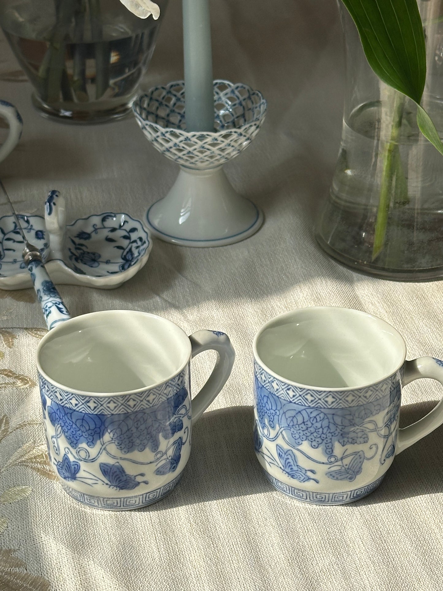 Sea Breeze Butterfly Mugs- Set of 2 (No Lids)