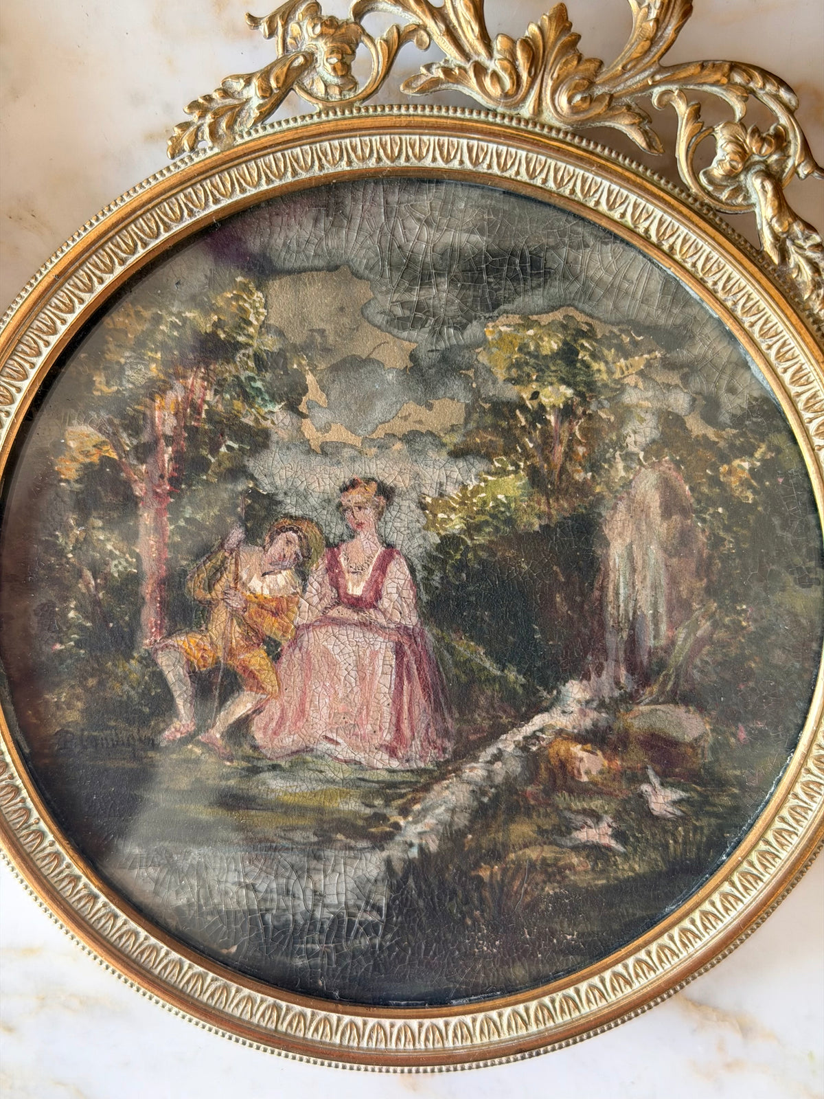 Pair of Gilt Bronze Framed Courting Scenes