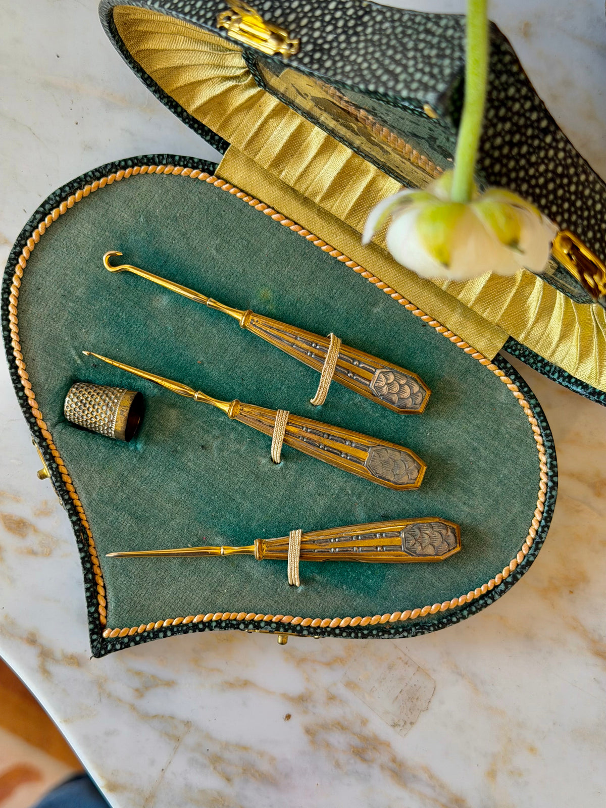 Shagreen Embroidery Étui with Gilt Tools & Mercury Mirror