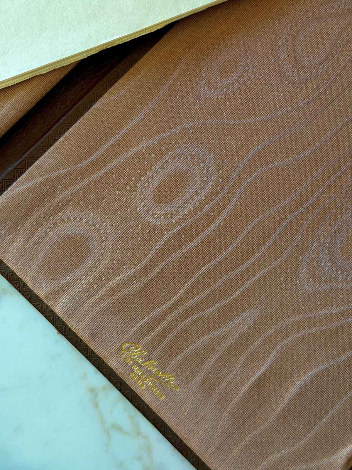 Leather Writing Desk Blotter Folder with Gilt Crest & Border