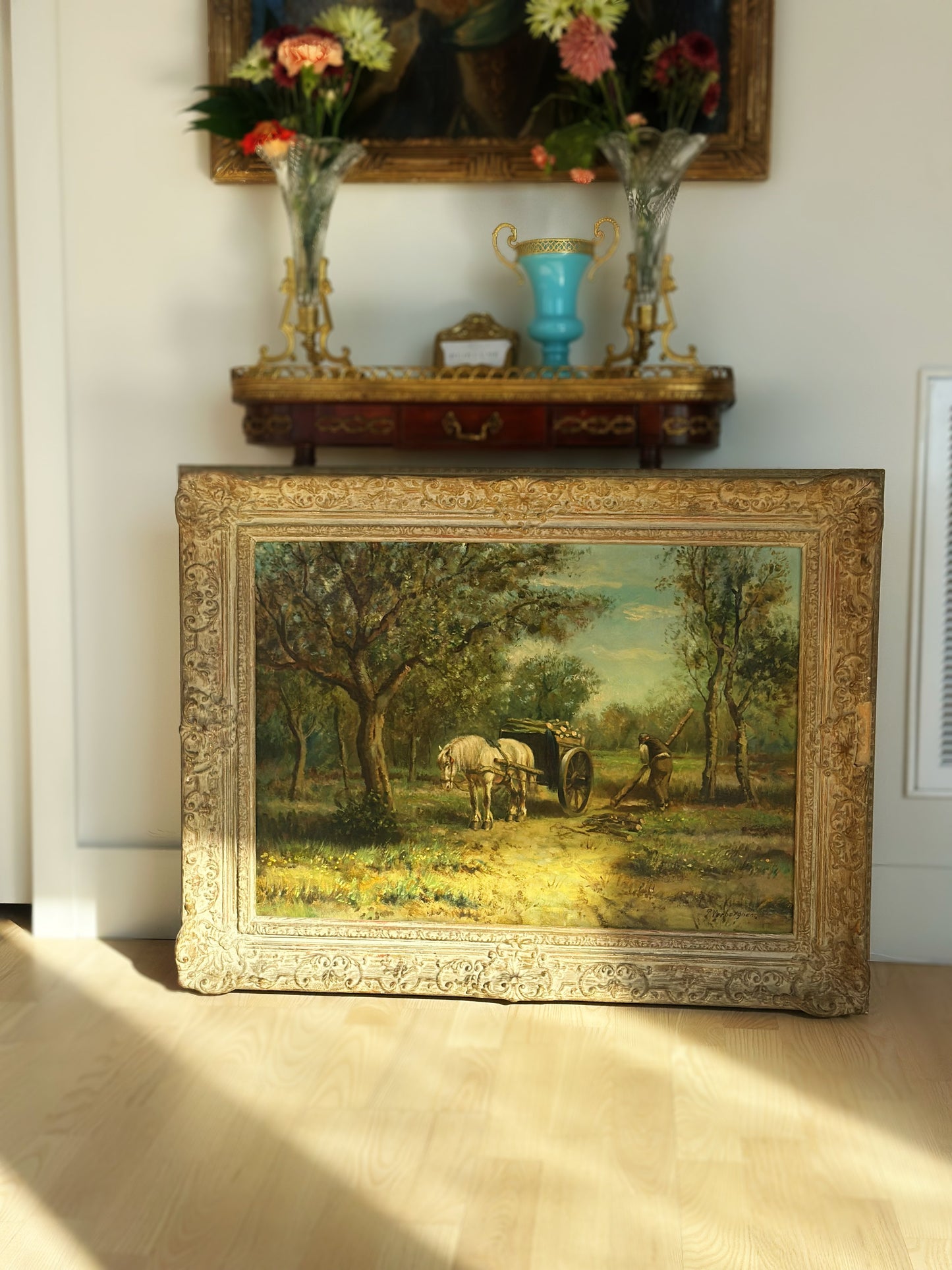 Antique Pastoral Landscape Oil on Canvas