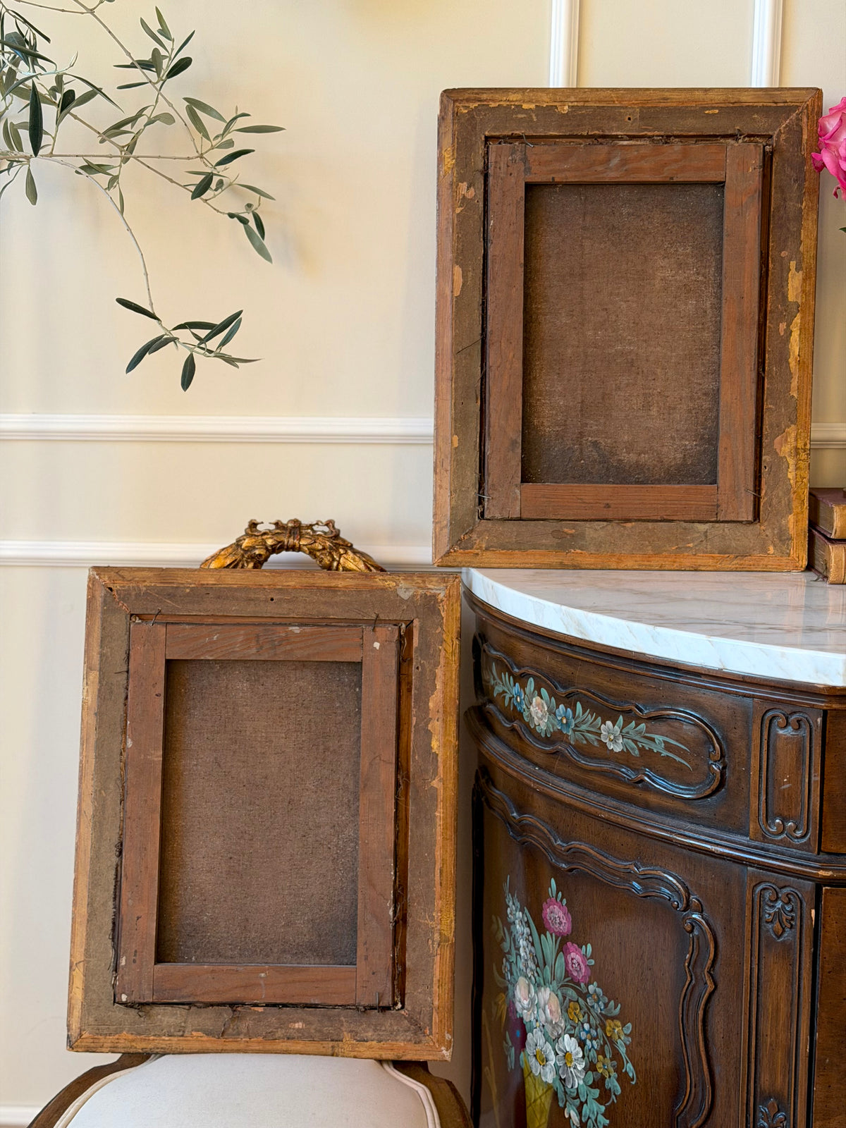 Antique Oil Portraits on Canvas of a Young boy & Girl in Giltwood Frames