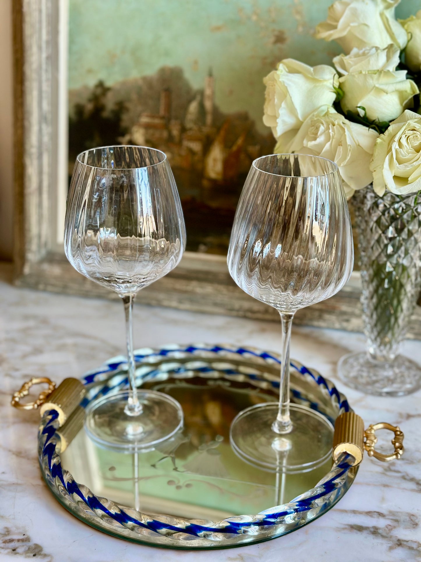 Italian Murano Glass Tray with Etched Dancing Couple