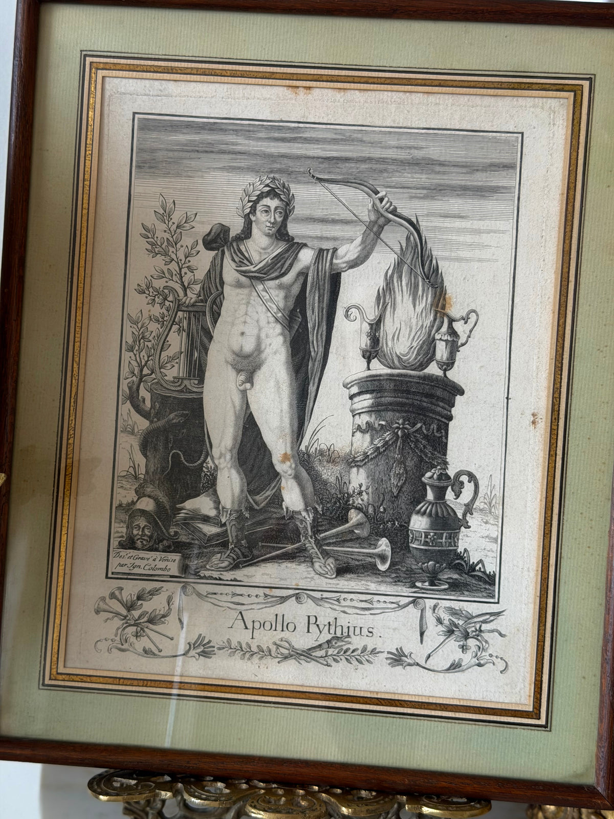 Apollo Pythius Engraving in Wood Frame