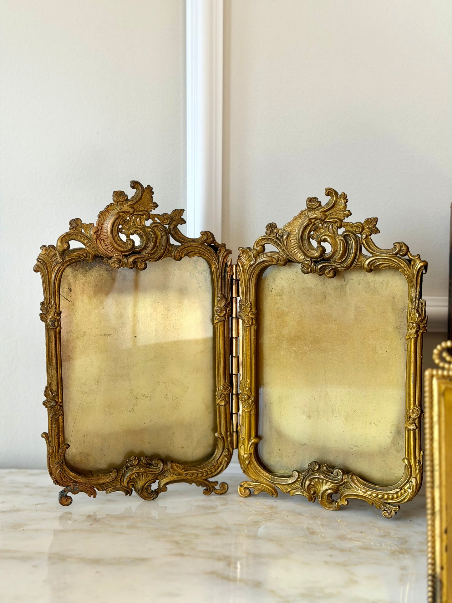Gilt brass double frame