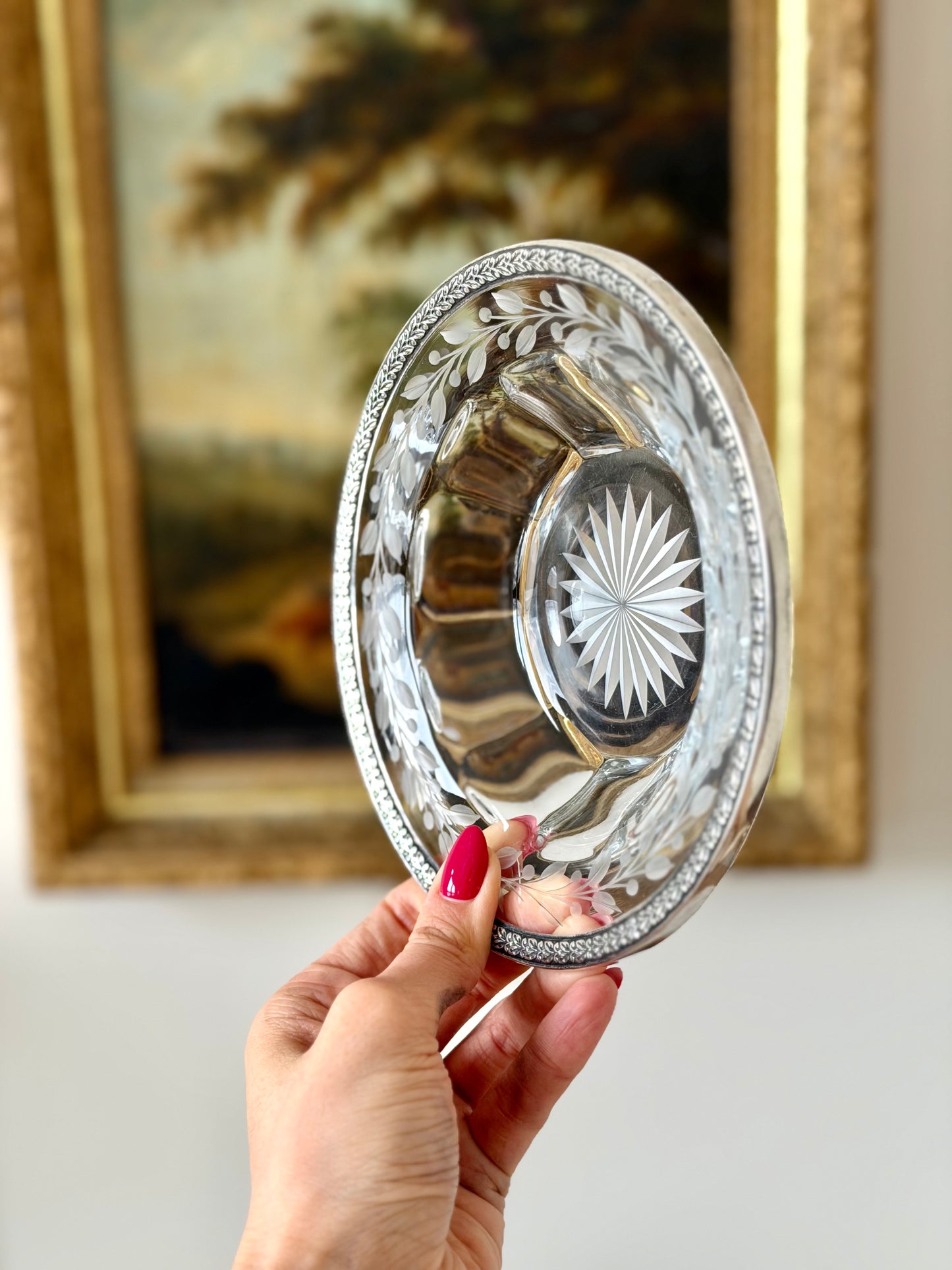 Cut crystal and sterling mounted bowl