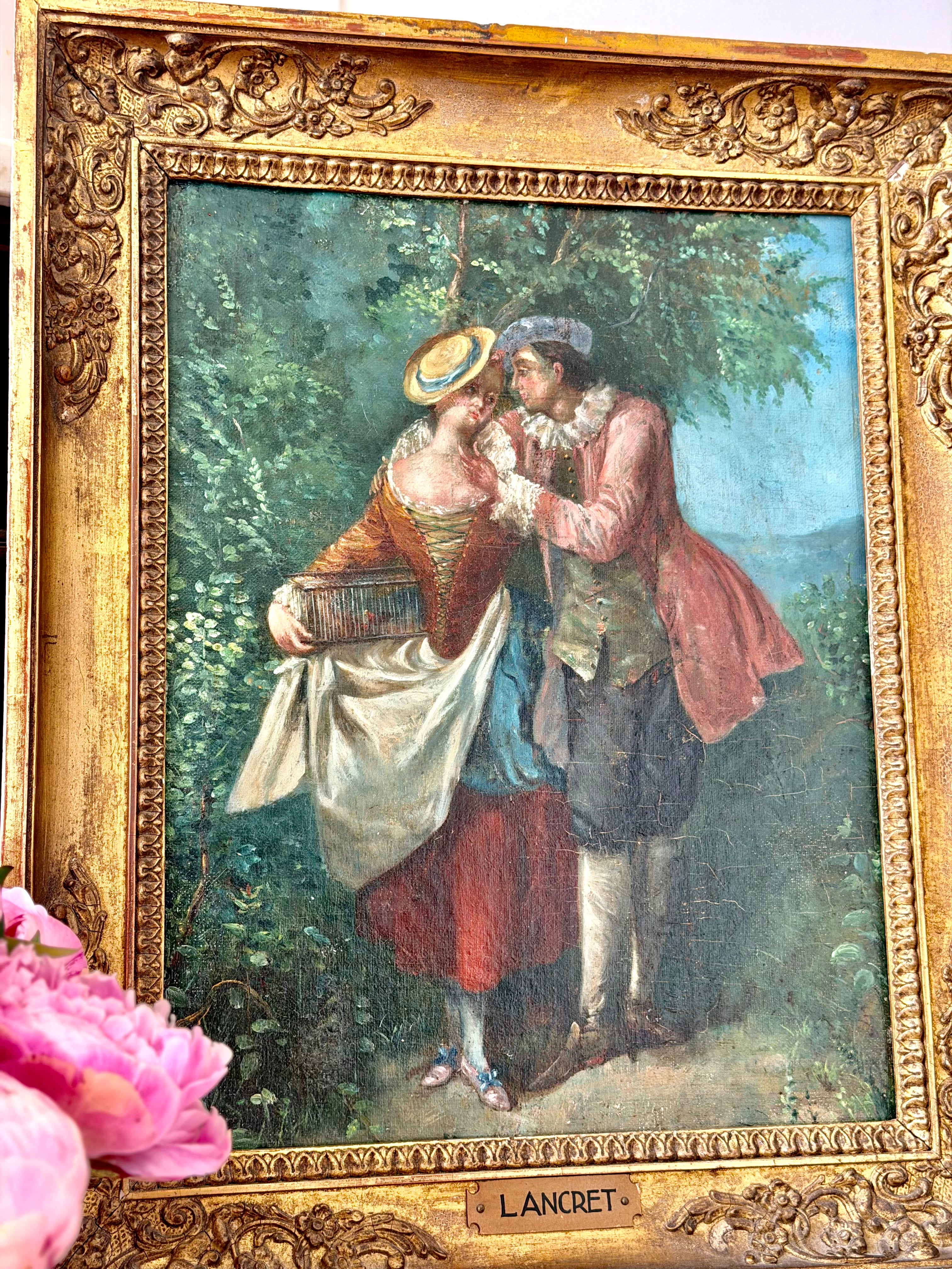 French Courting Scene Oil Painting After Nicolas Lancret