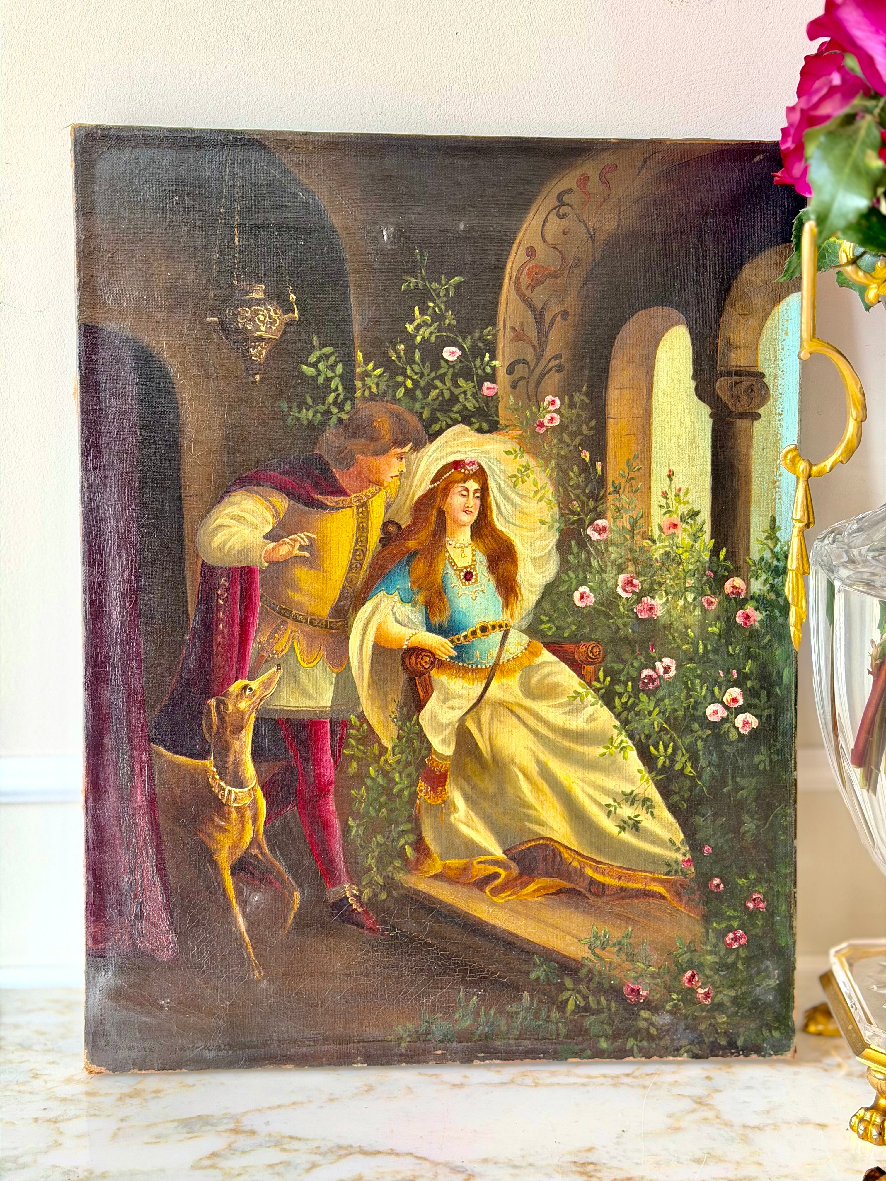 Late 19th Century Romantic Courtship Oil Painting