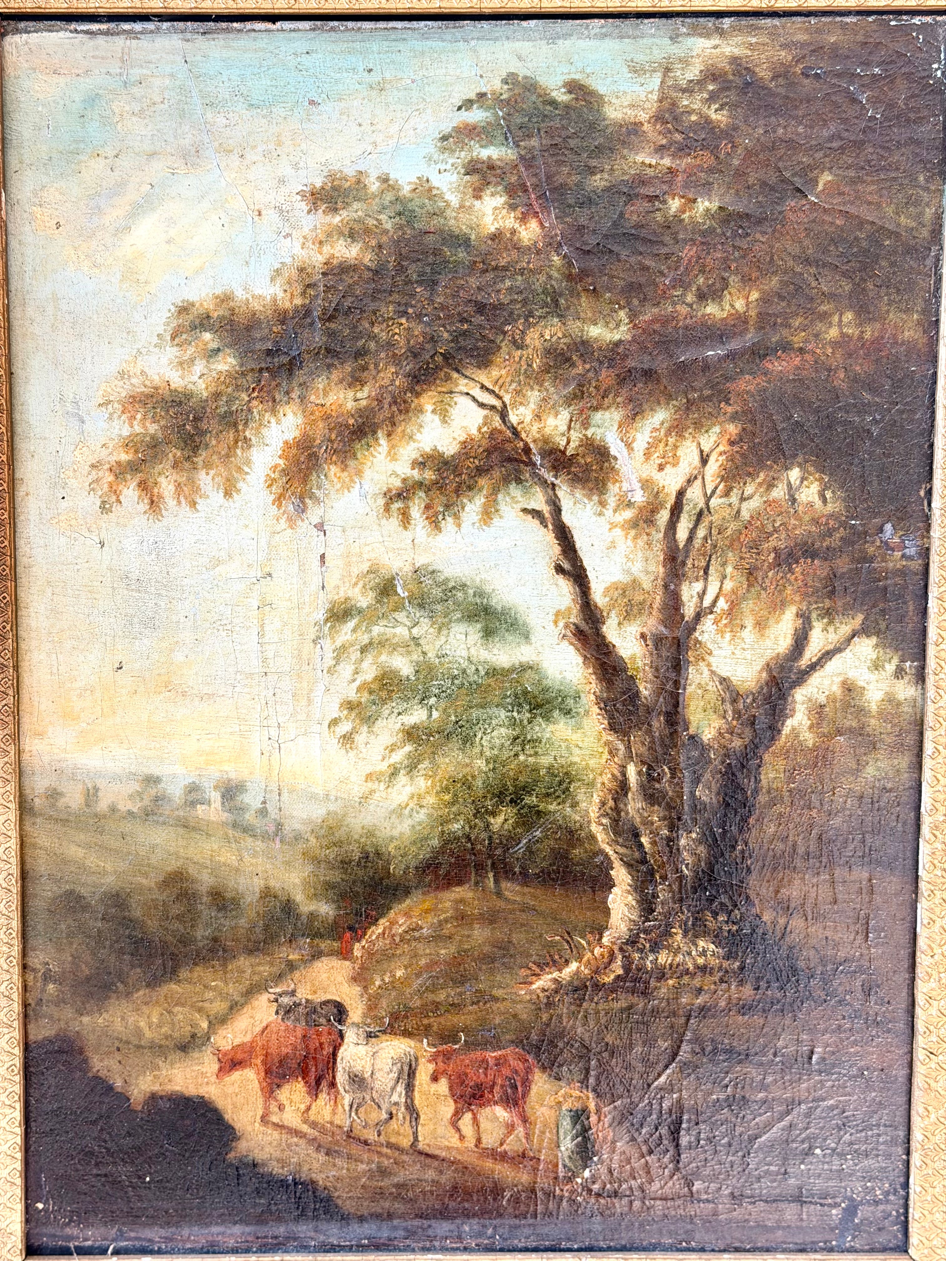 Antique Pastoral landscape- oil on canvas (fixed to board)