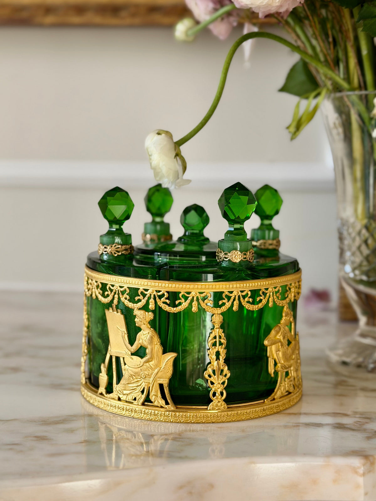 Napoleon III Emerald Crystal & Gilt Bronze Scent Casket