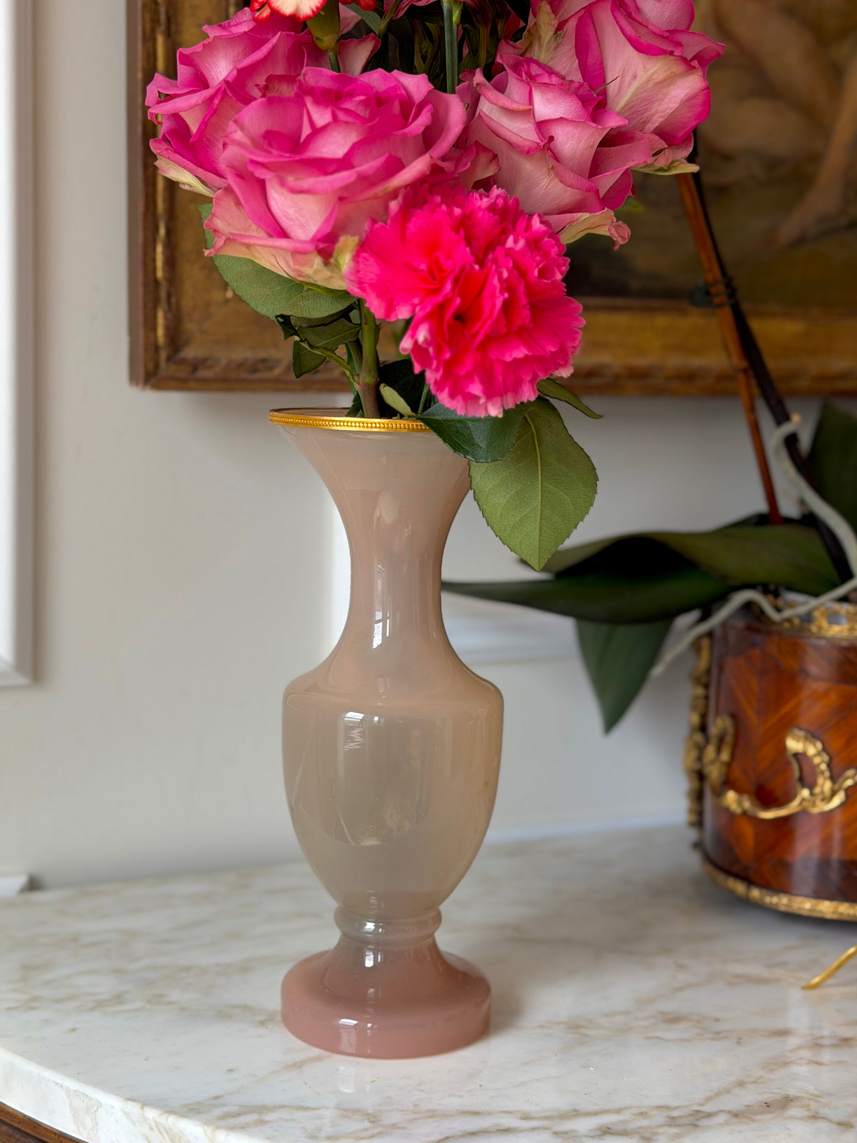 Pink Opaline Vase with Gilt Bronze Trim
