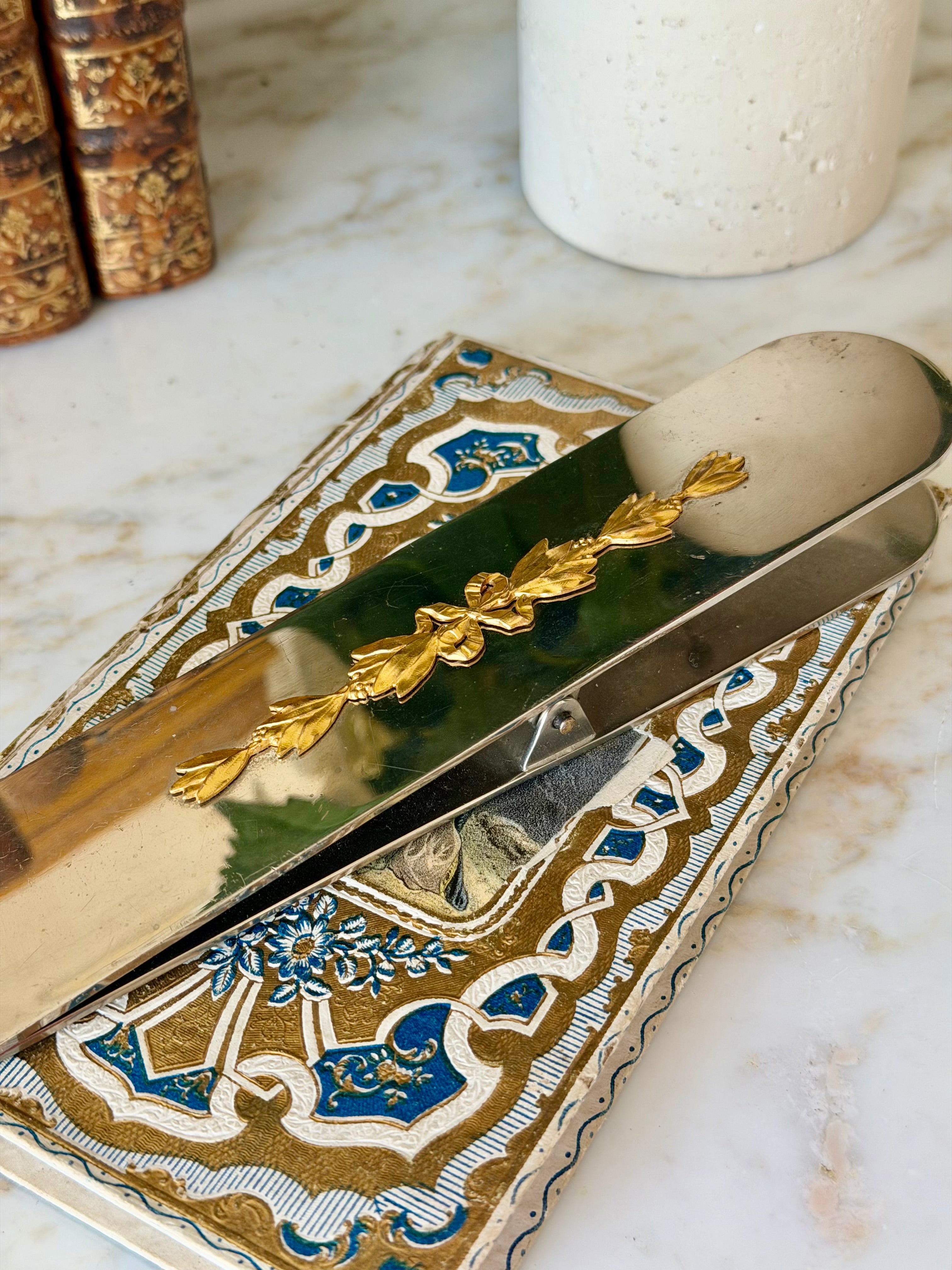 Ravenet D’Enfert Silver-Plate & Gilt Bronze Laurel Desk Clip