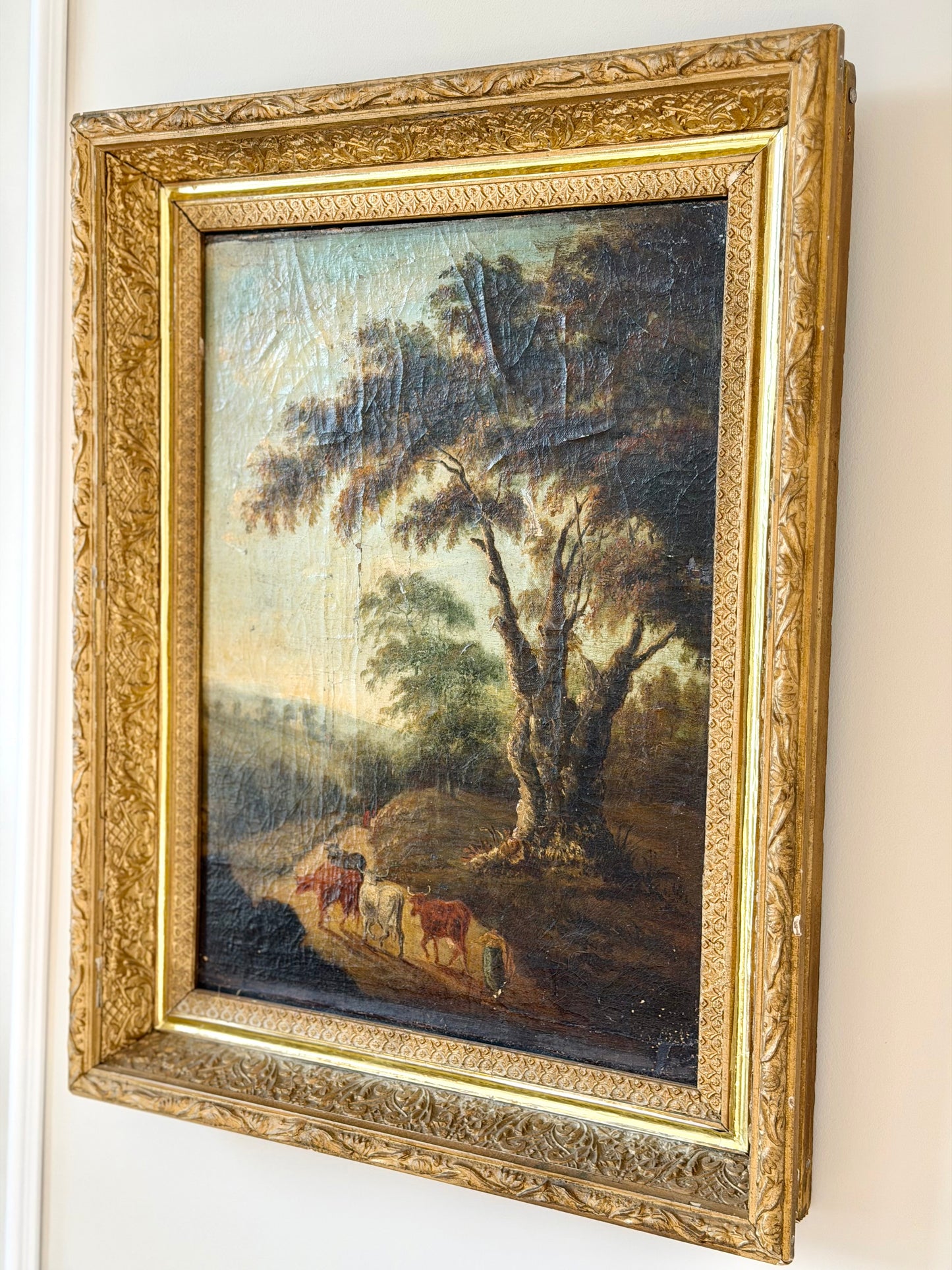 Antique Pastoral landscape- oil on canvas (fixed to board)