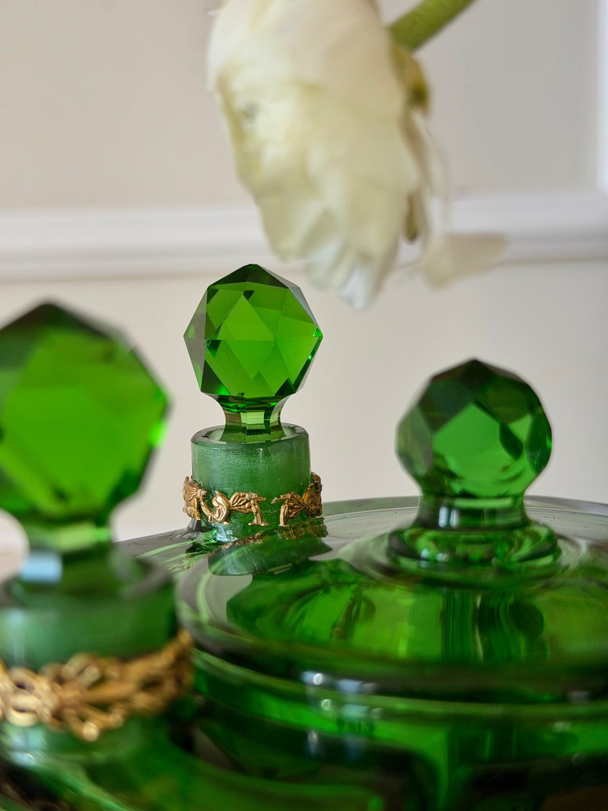Napoleon III Emerald Crystal & Gilt Bronze Scent Casket