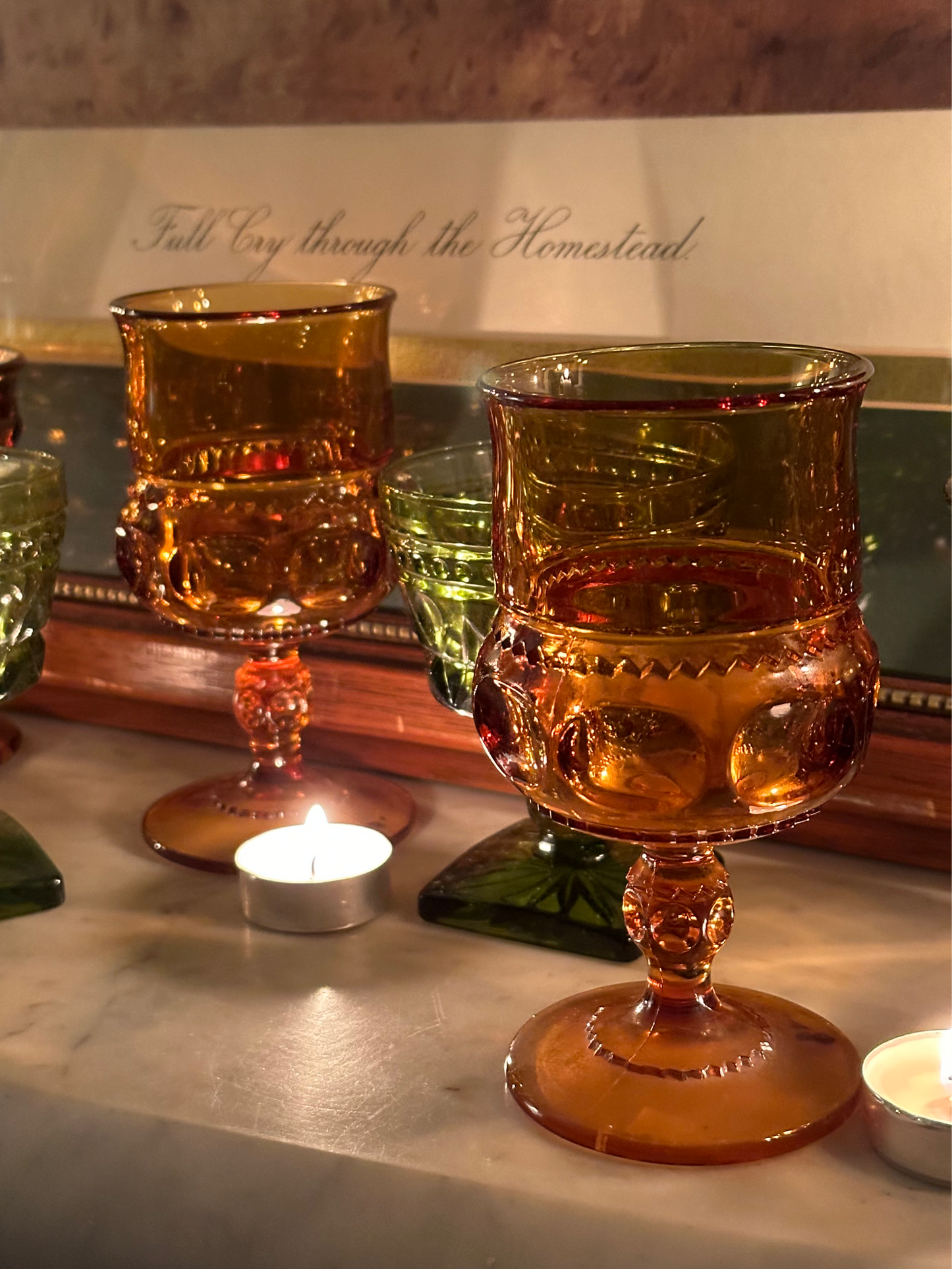 Kings Crown Amber Thumbprint Goblets