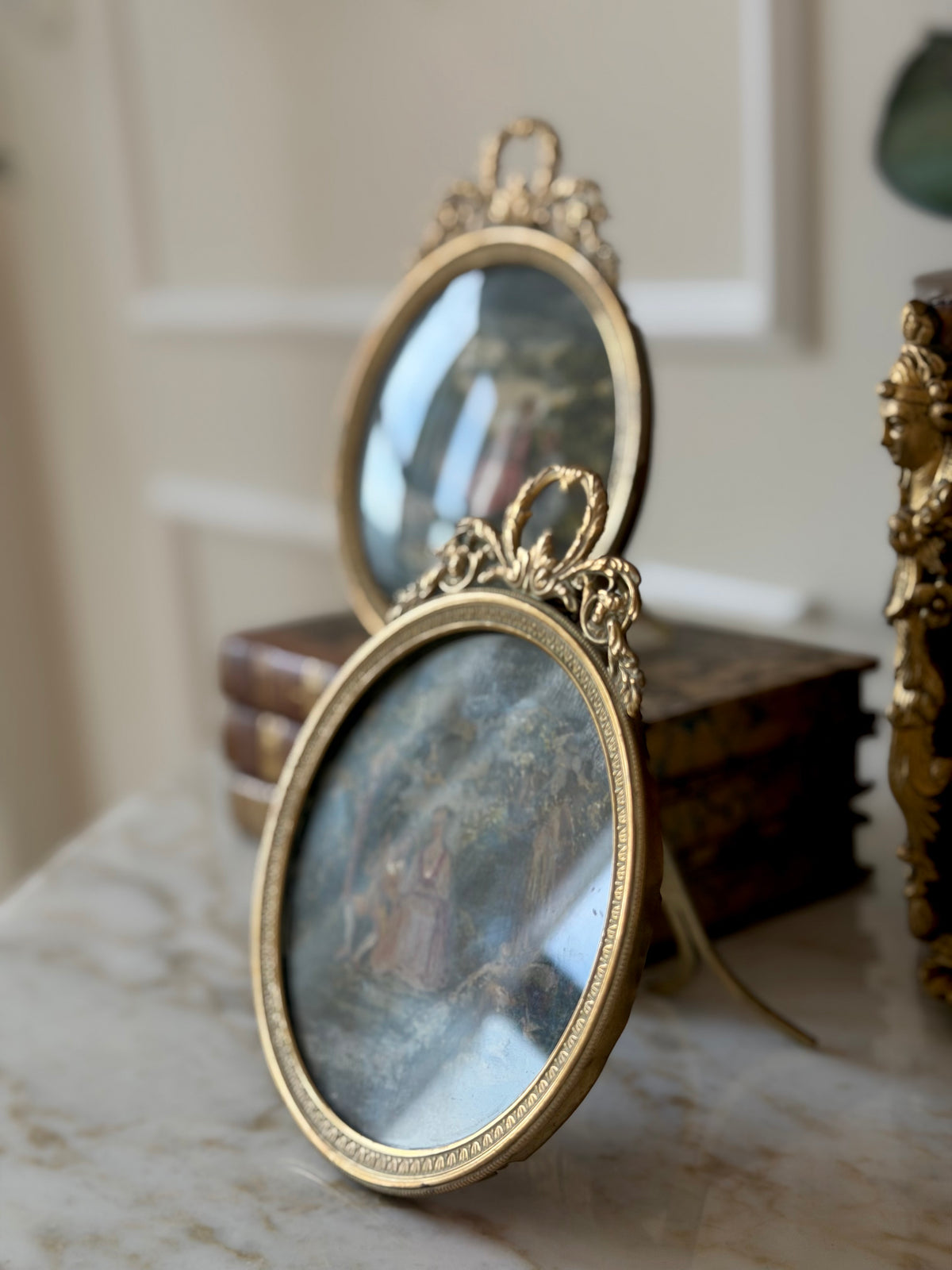 Pair of Gilt Bronze Framed Courting Scenes